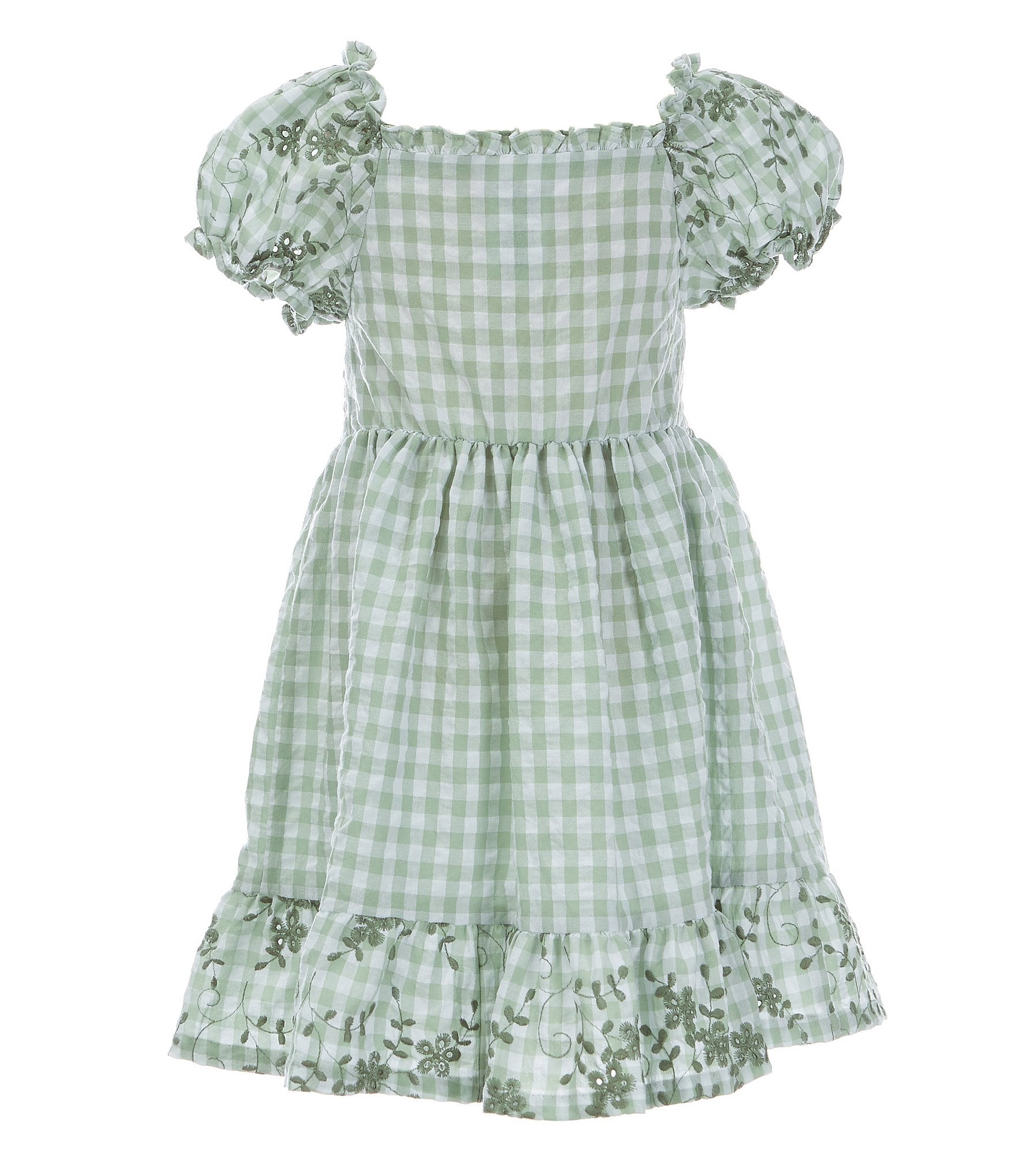 Bonnie Jean Little Girls 2T-6X Short-Sleeve Embroidered/Checked Peasant ...