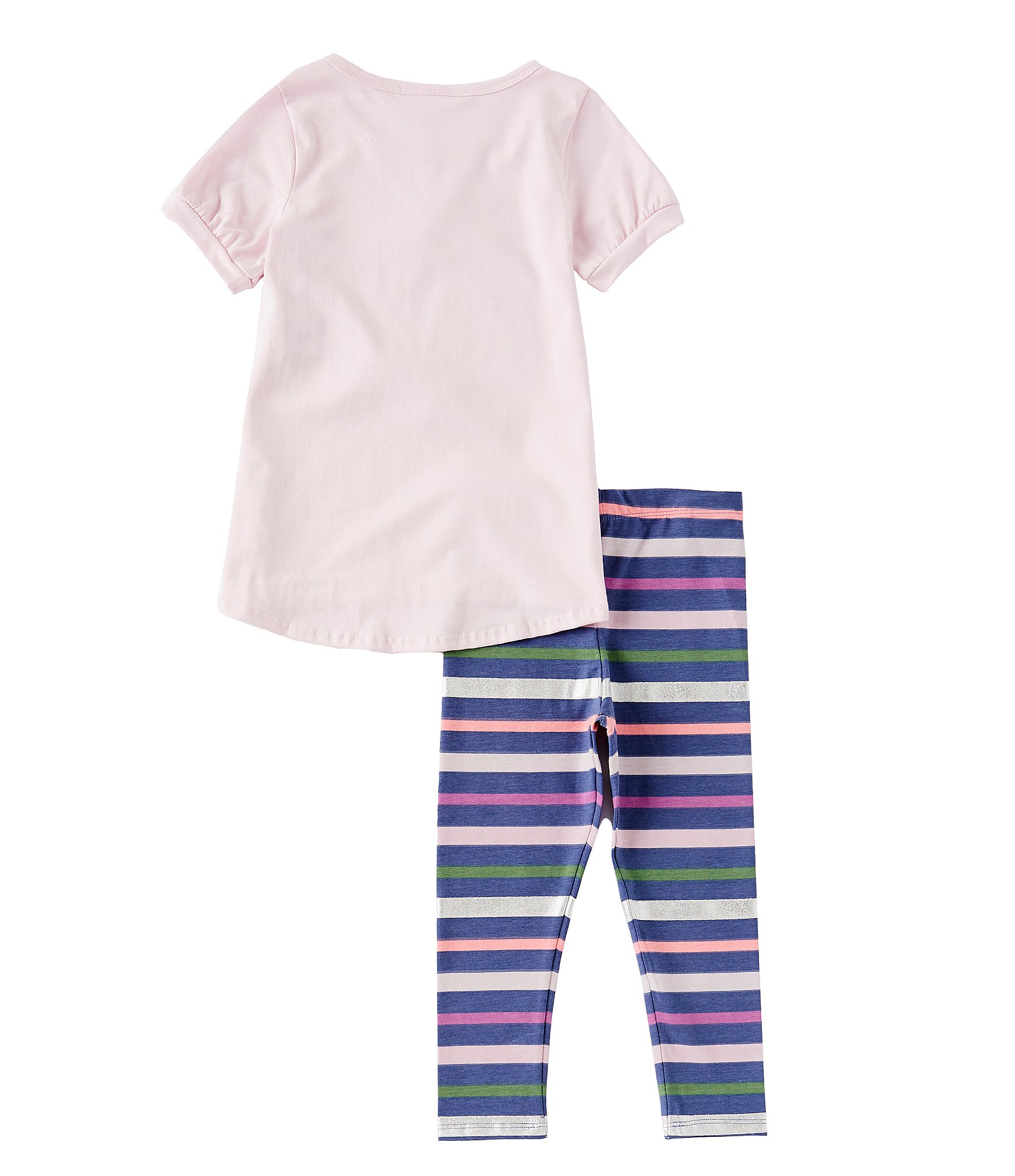 Bonnie Jean Little Girls 2T-6X Short-Sleeve Sequin-Embellished Glitter-Accented Cat Print T-Shirt & Striped Leggings Set