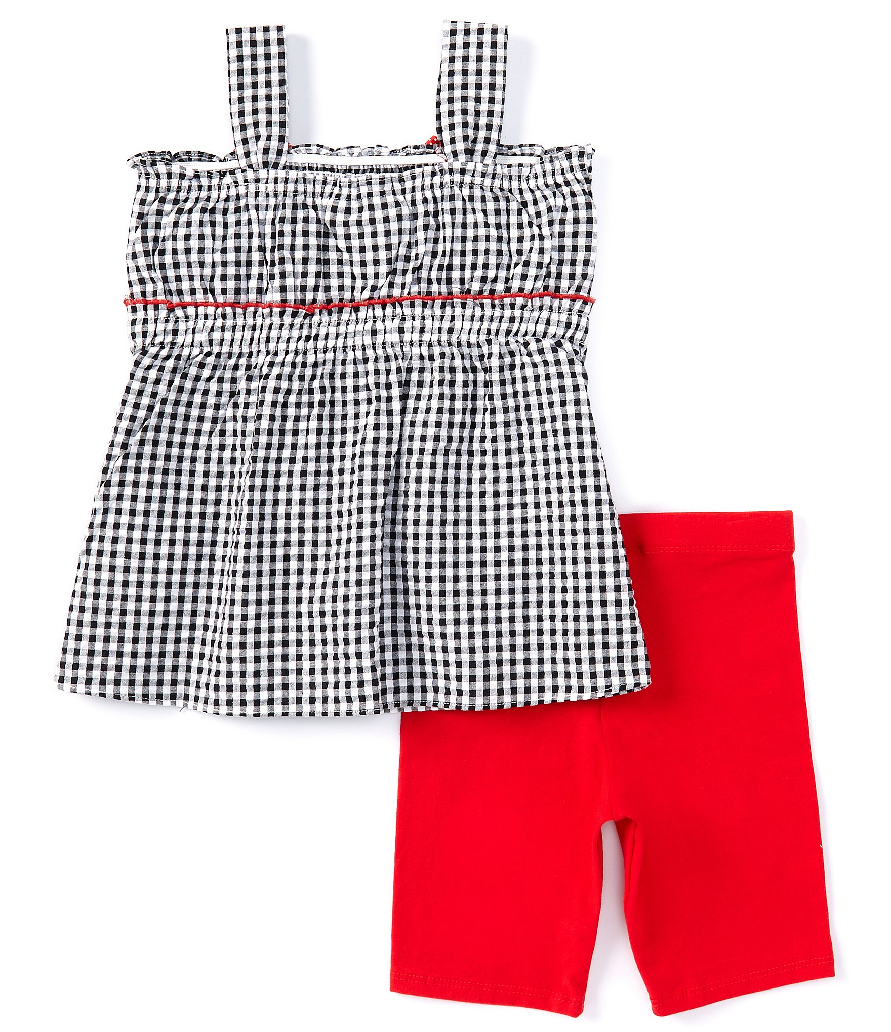 Bonnie Jean Little Girls 2T-6X Sleeveless Checked Ladybug Applique Seersucker Top & Solid Knit Biker Shorts Set