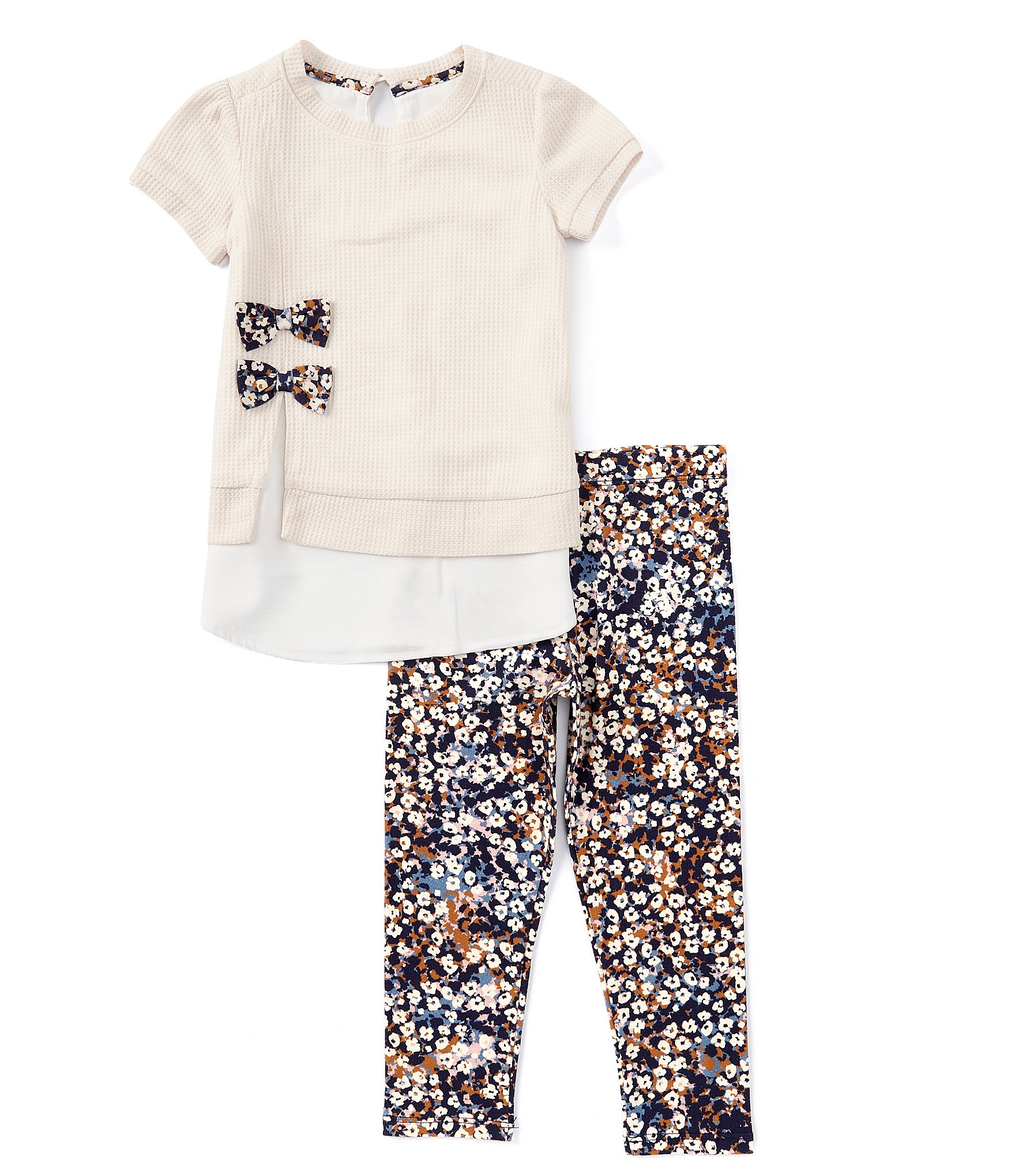 Bonnie Jean Little Girls 4-6X Short Sleeve Split-Front Top & Floral-Printed Leggings Set