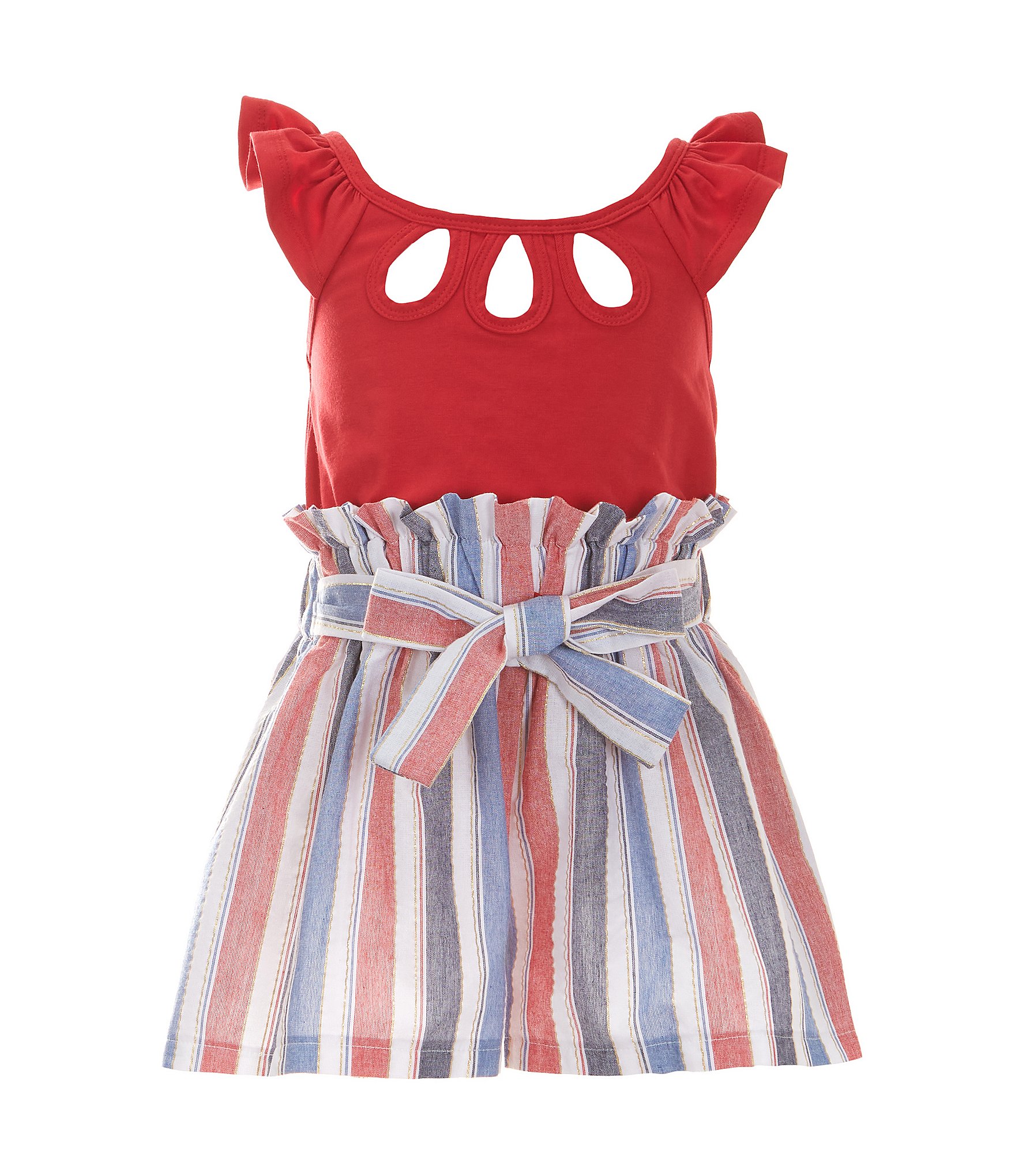 Bonnie Jean Little Girls 4-6X Sleeveless Solid/Striped Americana Romper