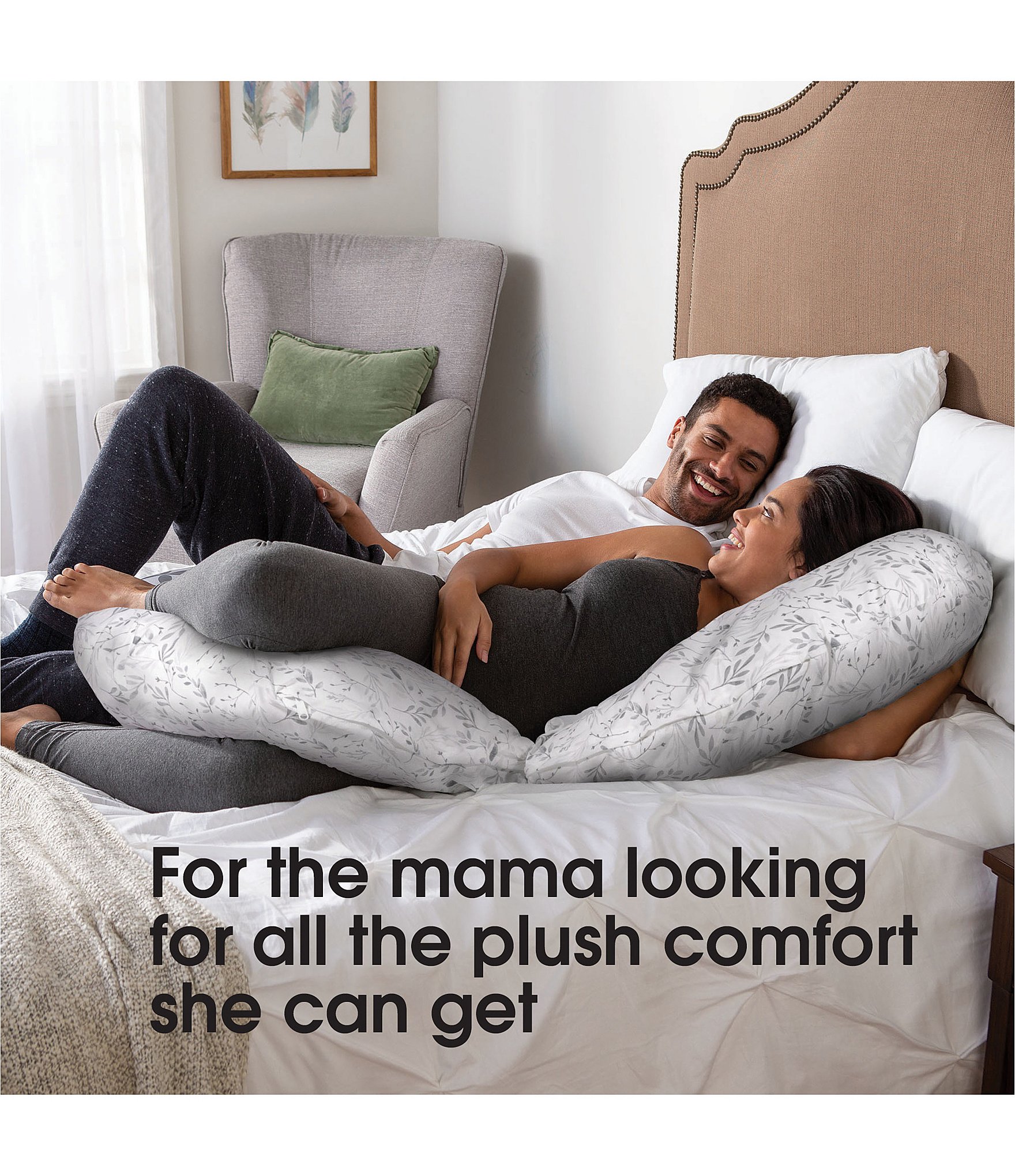 Boppy Total Body Pregnancy Pillow - Gray Scattered Leaves