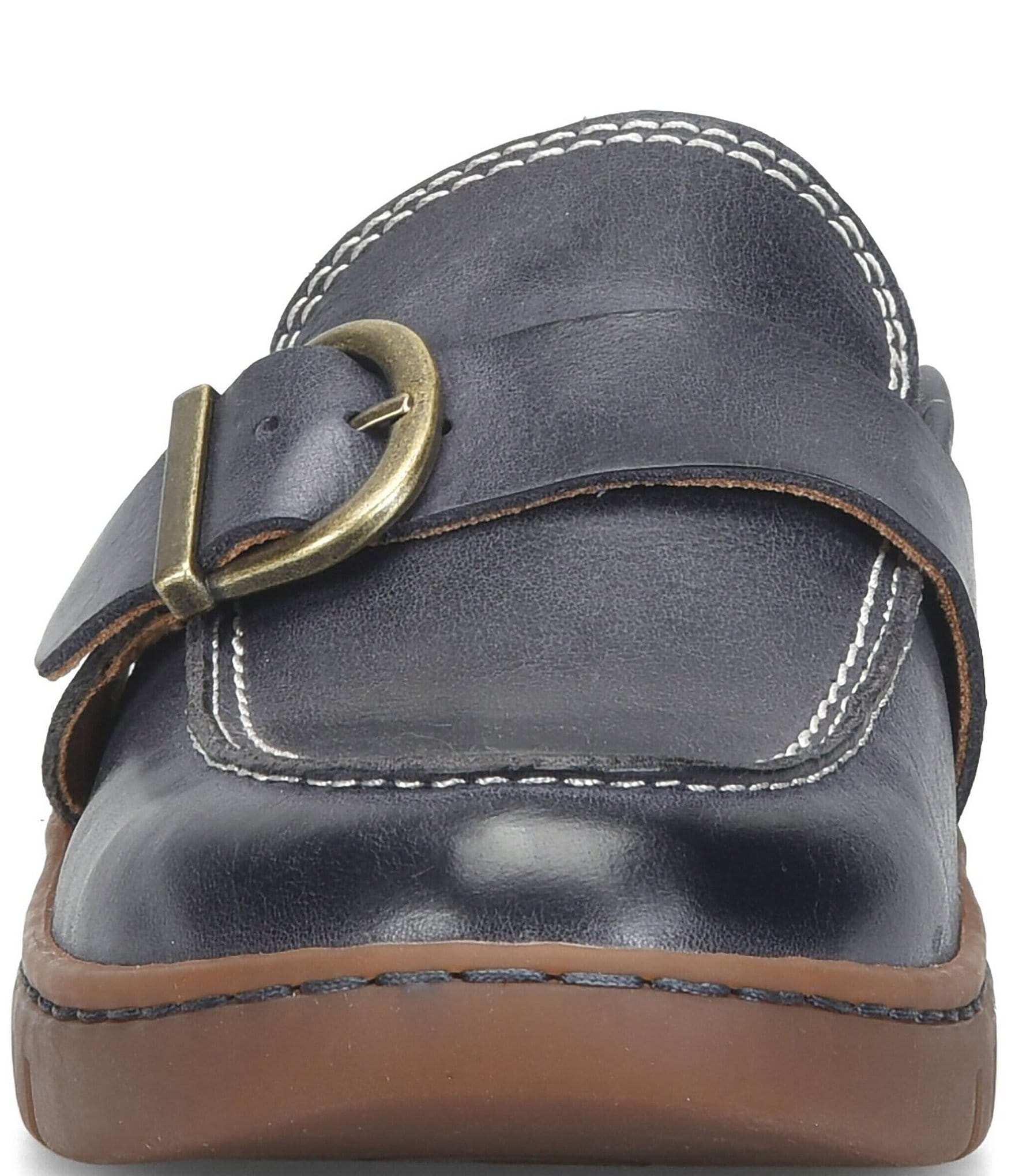 Born Alora Leather Buckle Strap Loafer Mules
