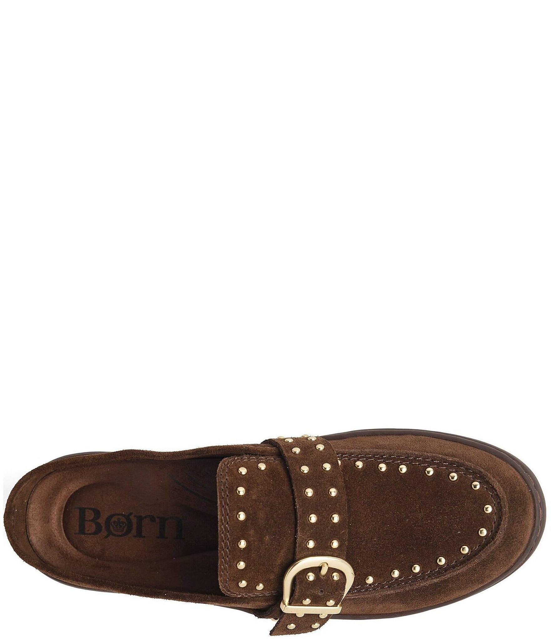 Born Alora Suede Studded Buckle Strap Loafer Mules