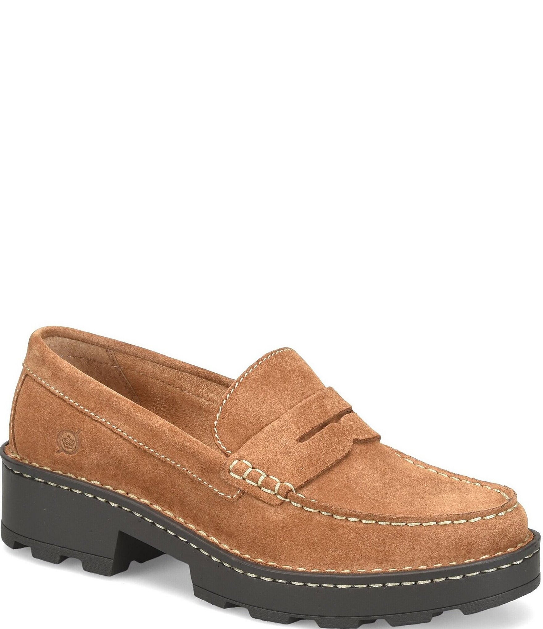 Born Carrera Suede Lug Sole Penny Loafers