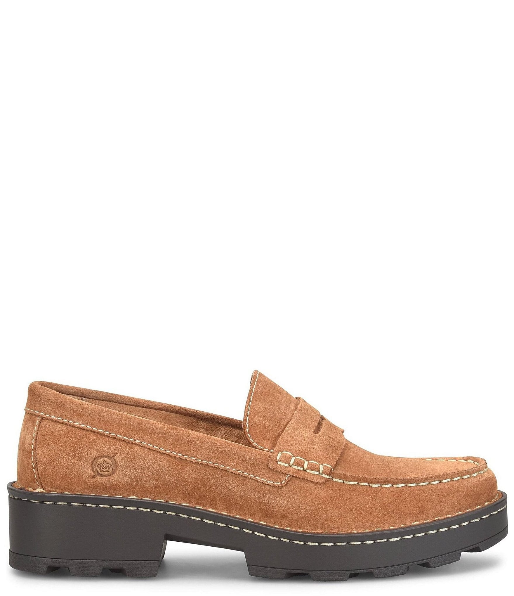 Born Carrera Suede Lug Sole Penny Loafers