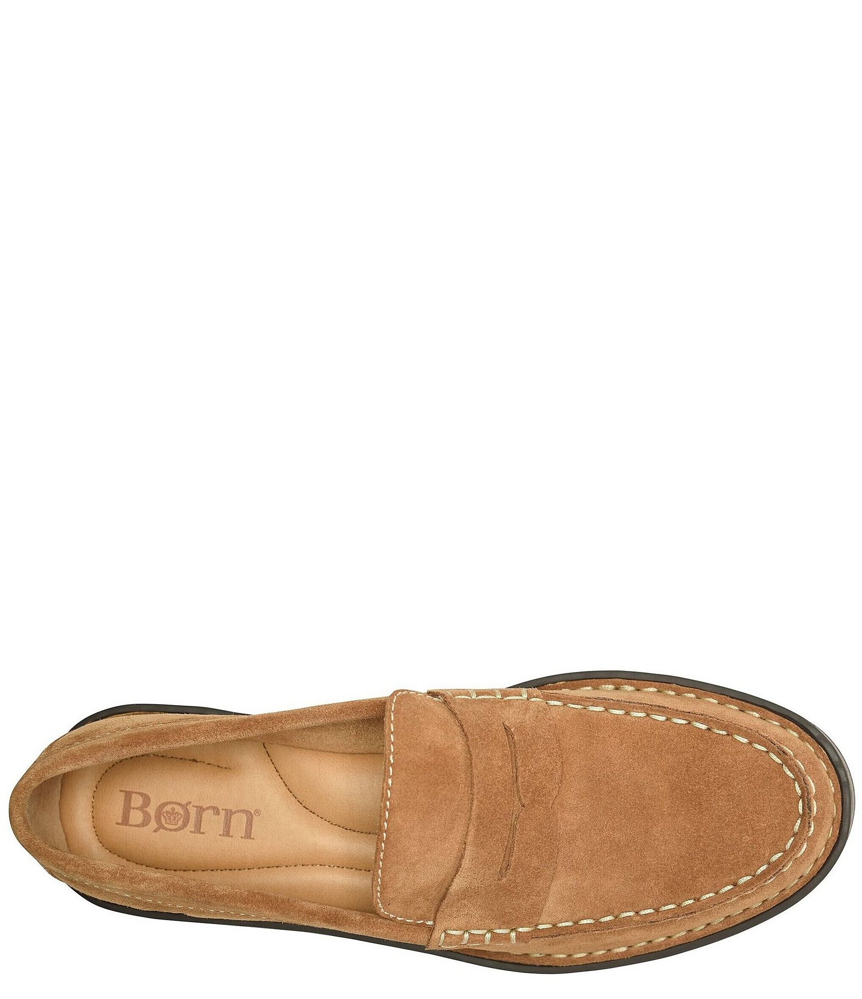 Born Carrera Suede Lug Sole Penny Loafers
