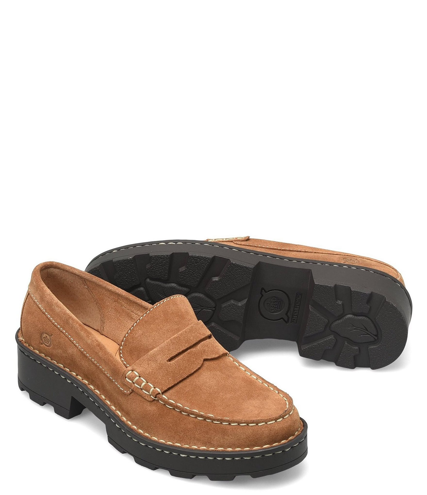 Born Carrera Suede Lug Sole Penny Loafers