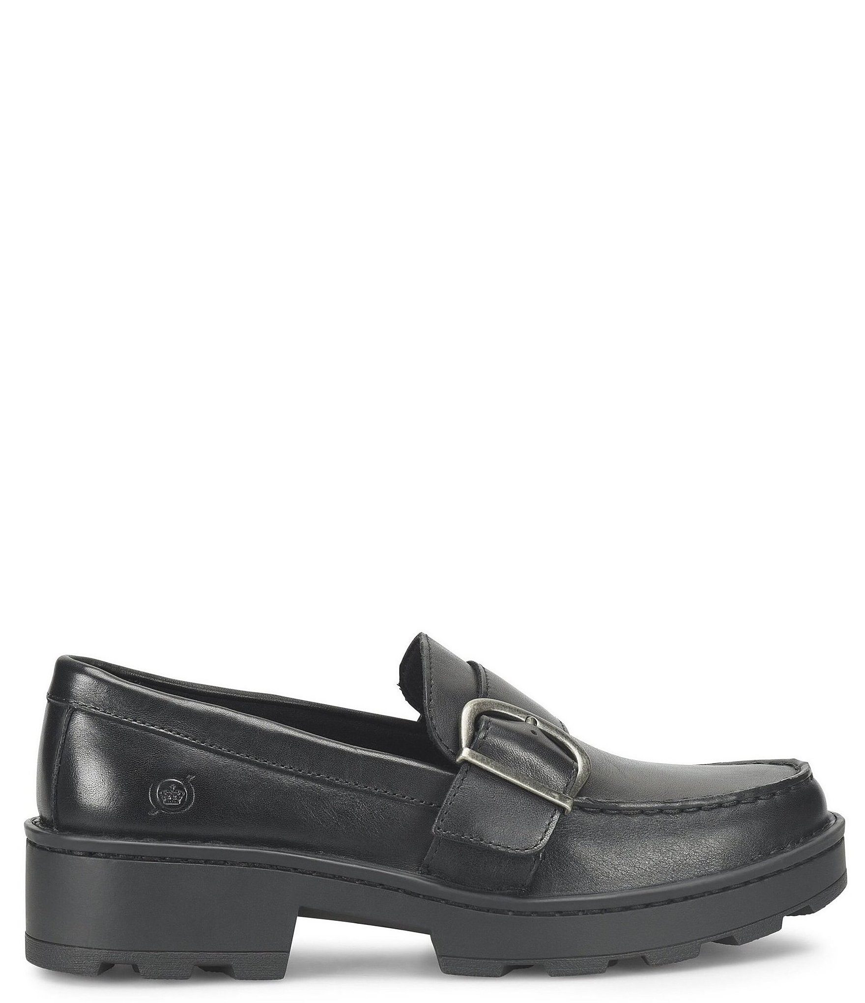 Born Contessa Leather Buckled Strap Lug Sole Loafers