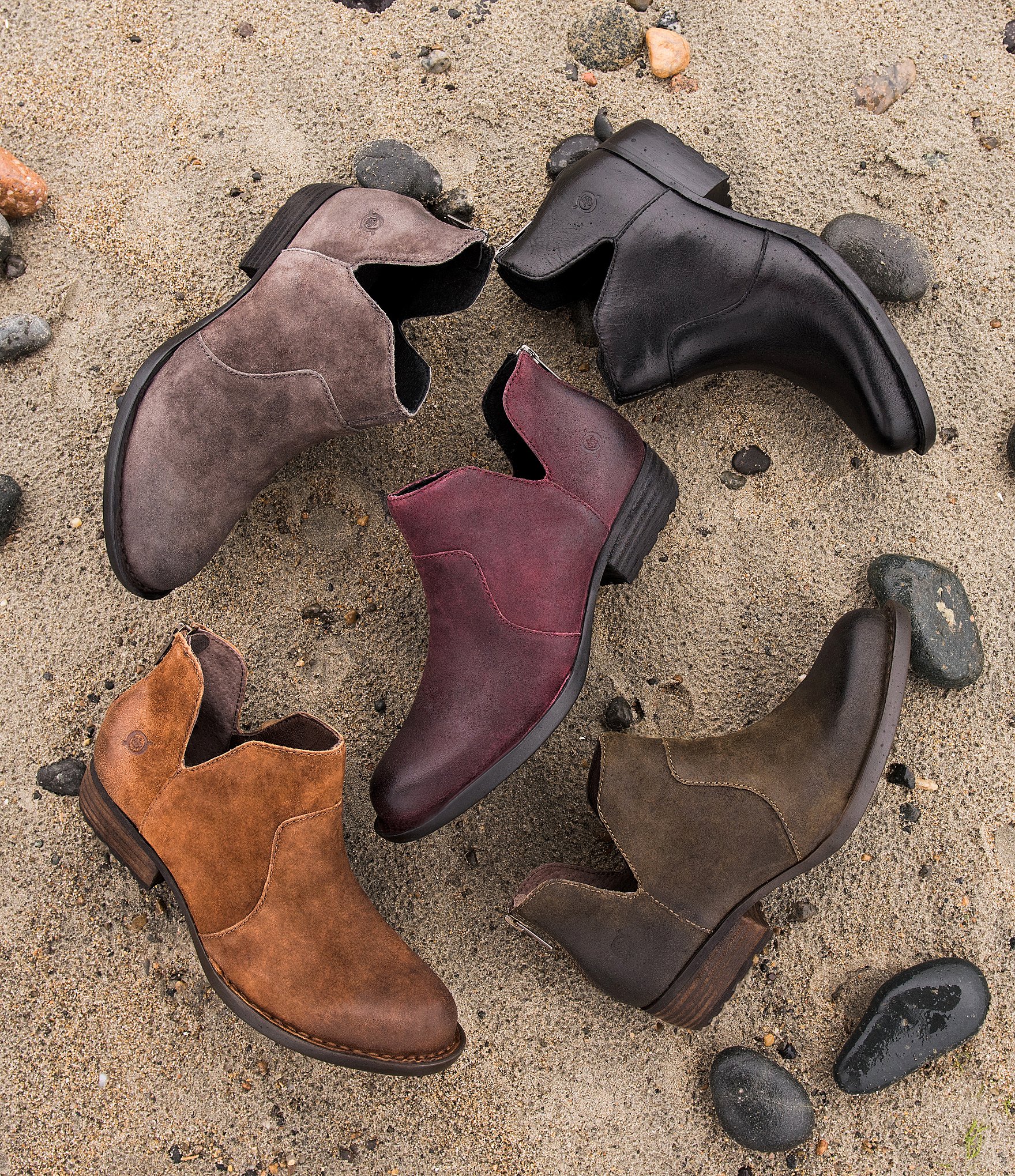 Born Kerri Leather Ankle Block Heel Booties