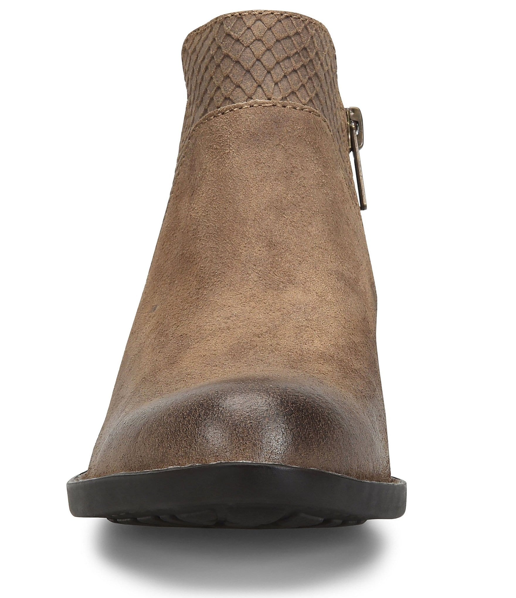 Born Kinney Burnished Suede Combo Snake Embossed Accent Ankle Booties