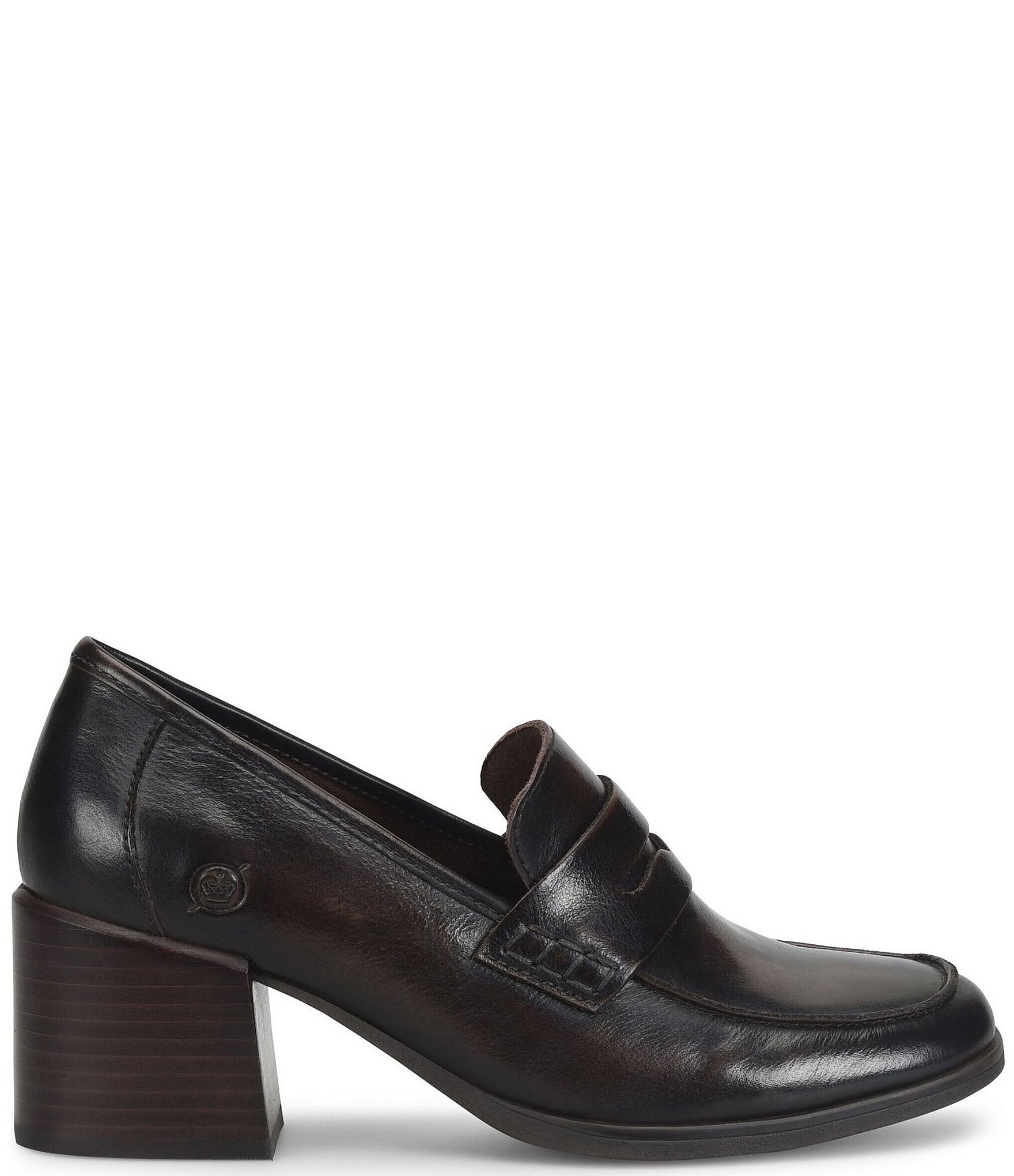 Born Lora Leather Block Heel Penny Loafer Pumps