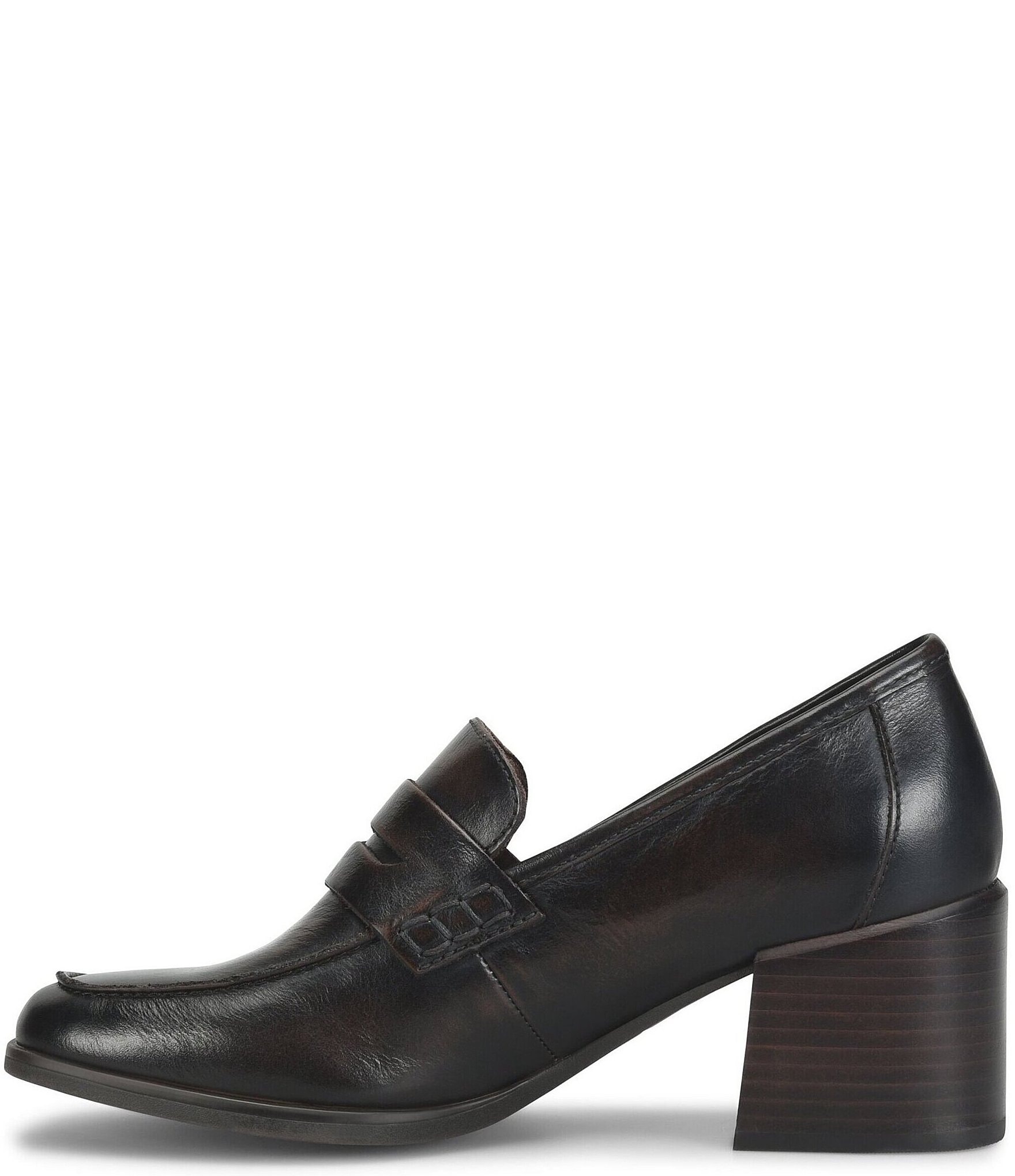 Born Lora Leather Block Heel Penny Loafer Pumps