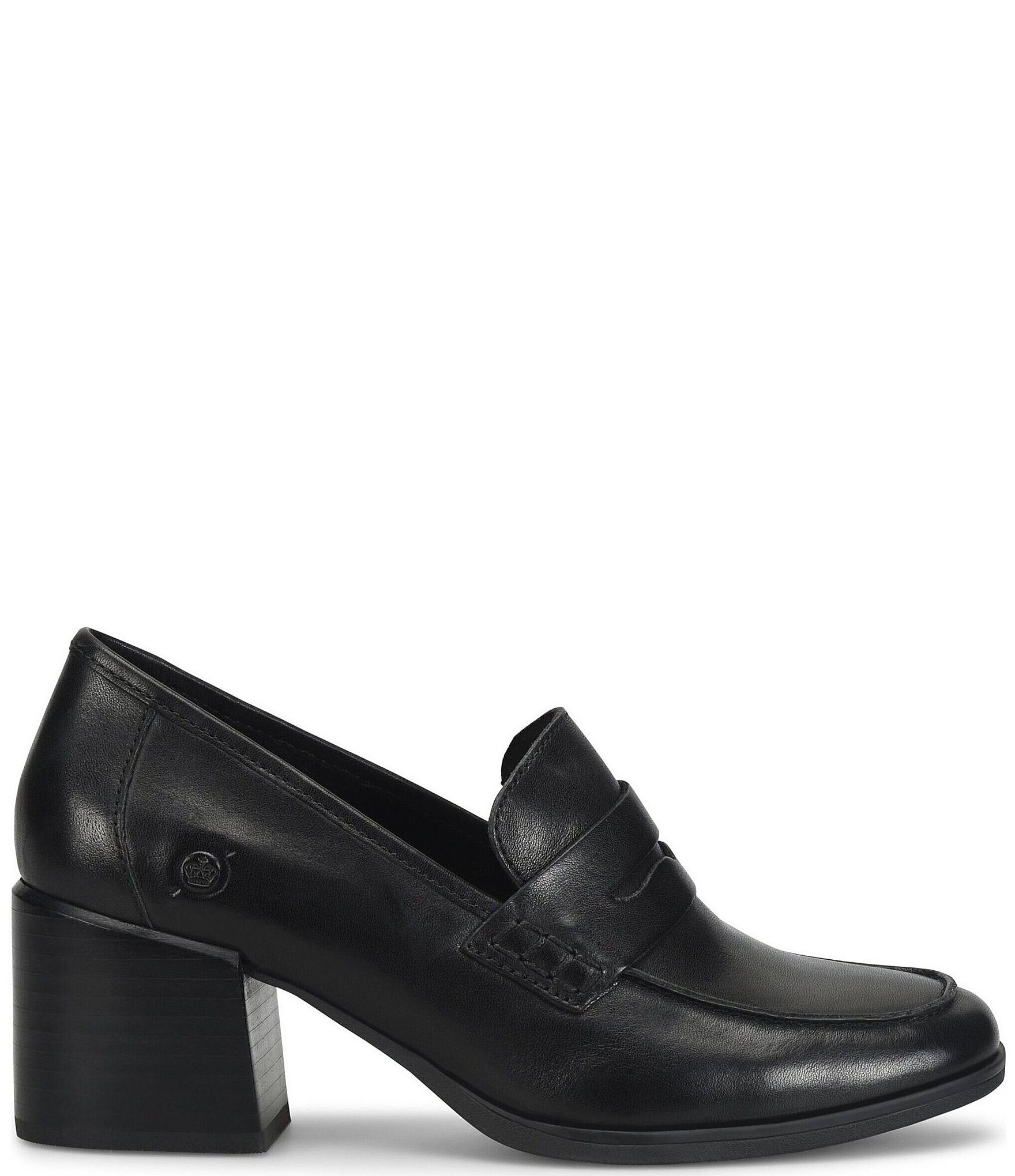 Born Lora Leather Block Heel Penny Loafer Pumps