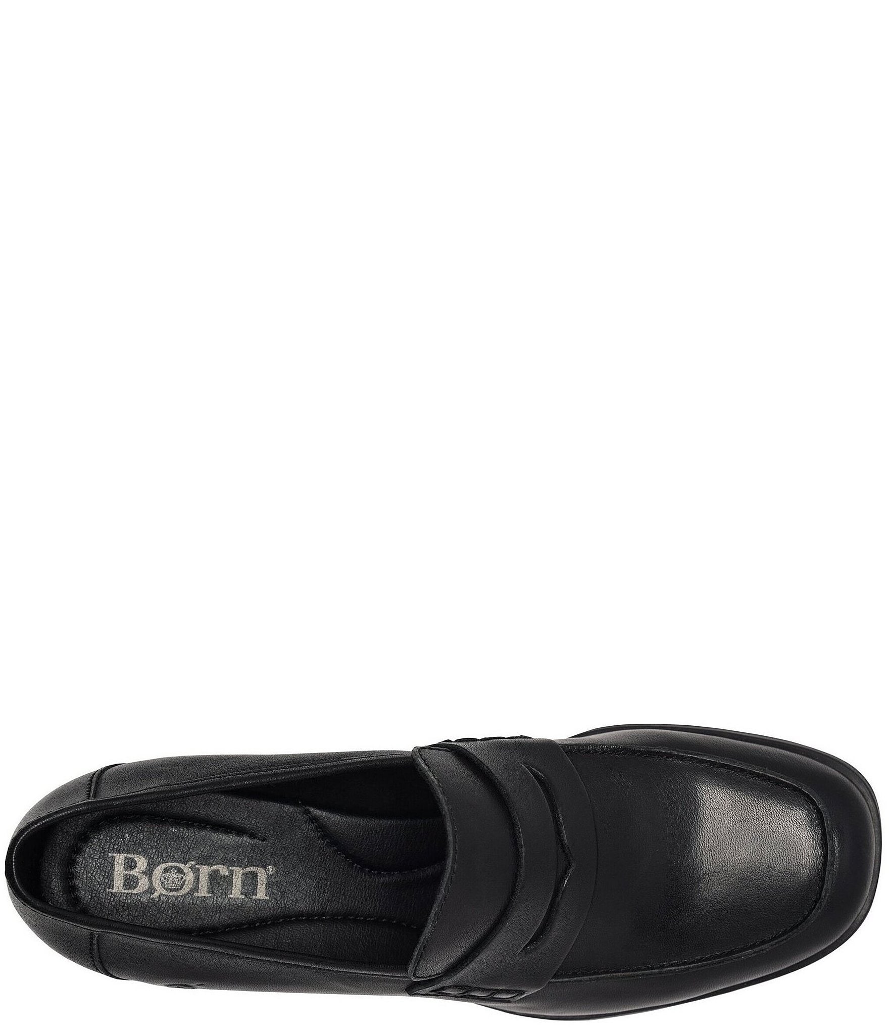 Born Lora Leather Block Heel Penny Loafer Pumps
