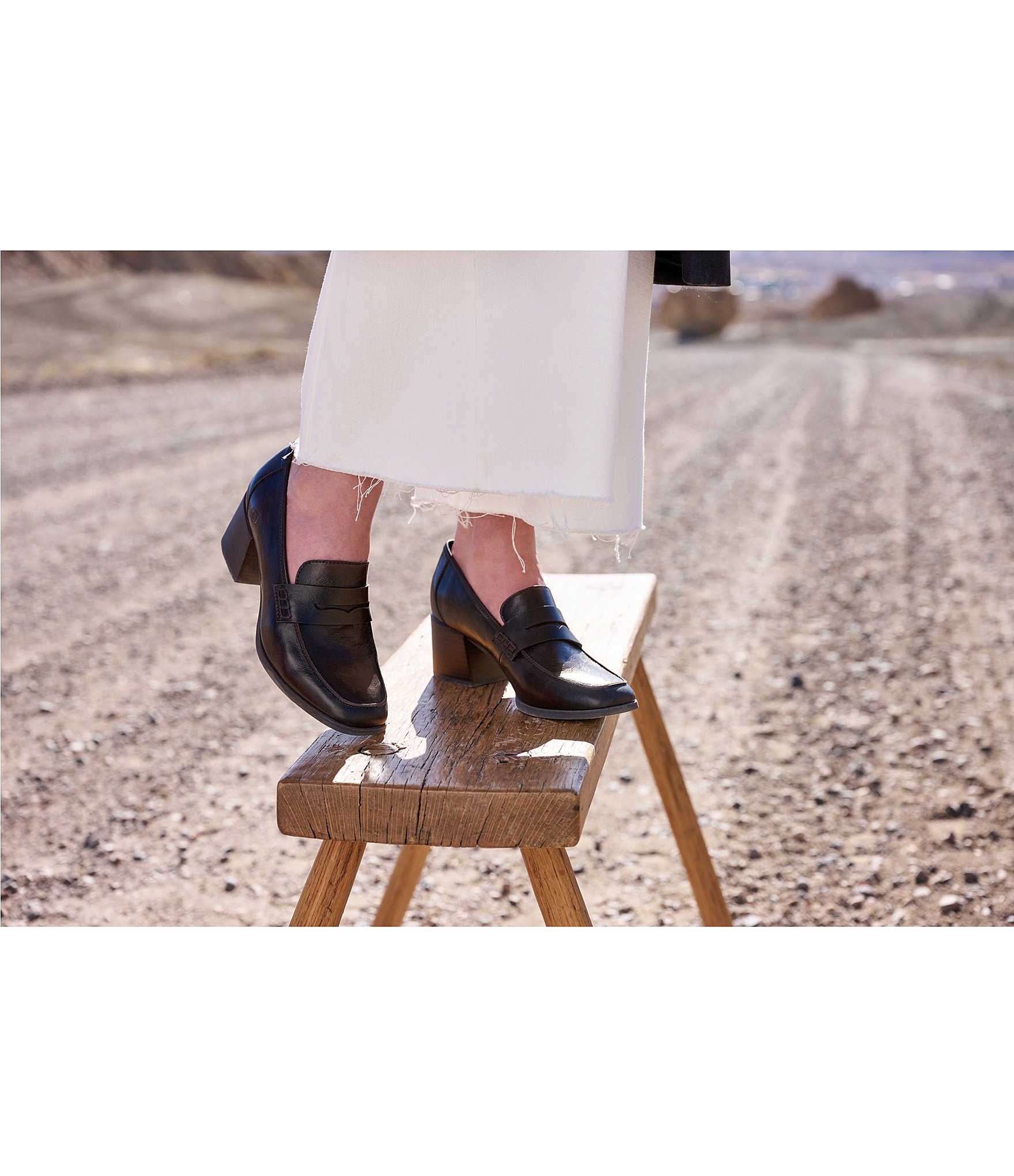Born Lora Leather Block Heel Penny Loafer Pumps