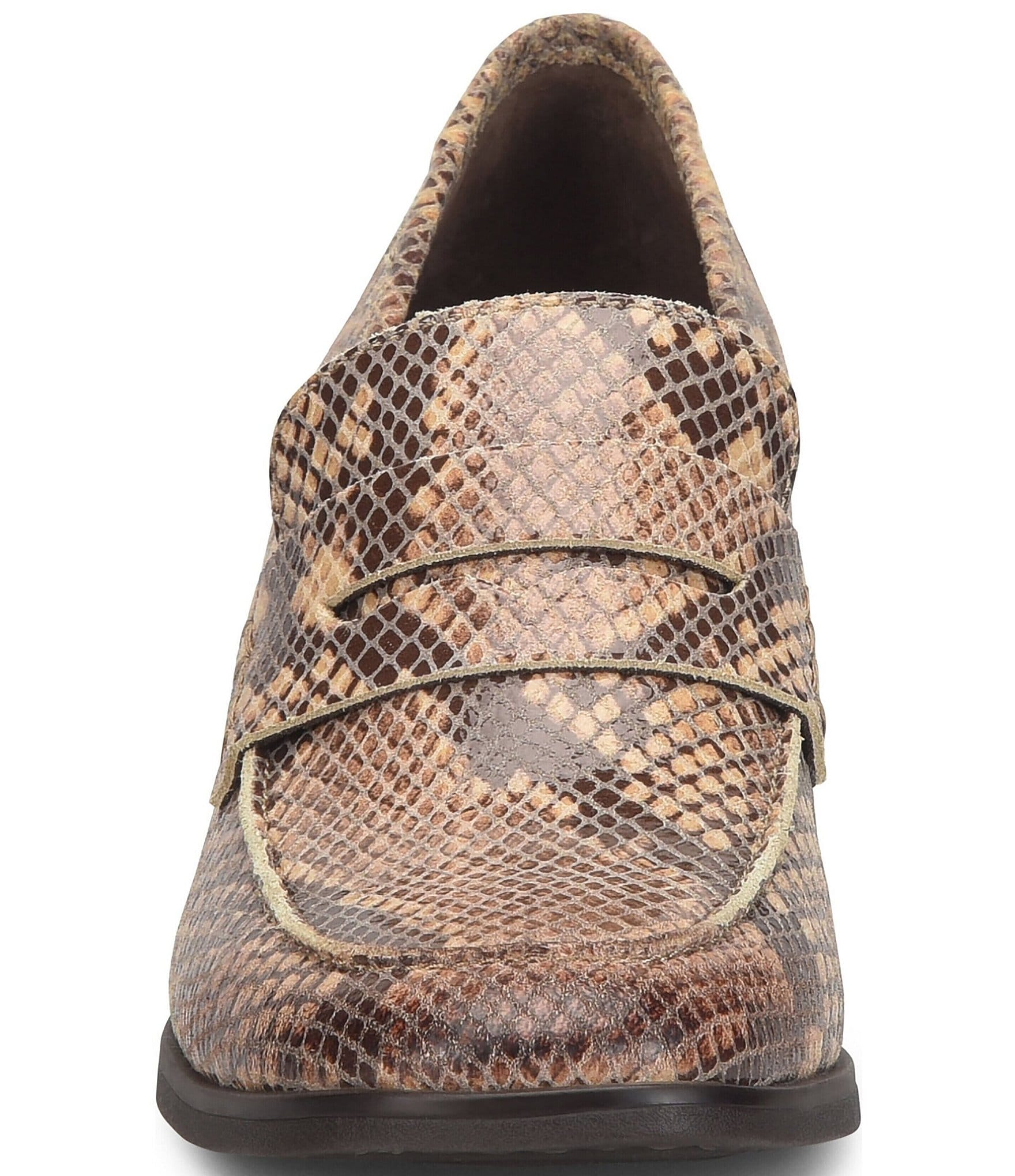 Born Lora Snake Print Suede Block Heel Penny Loafer Pumps