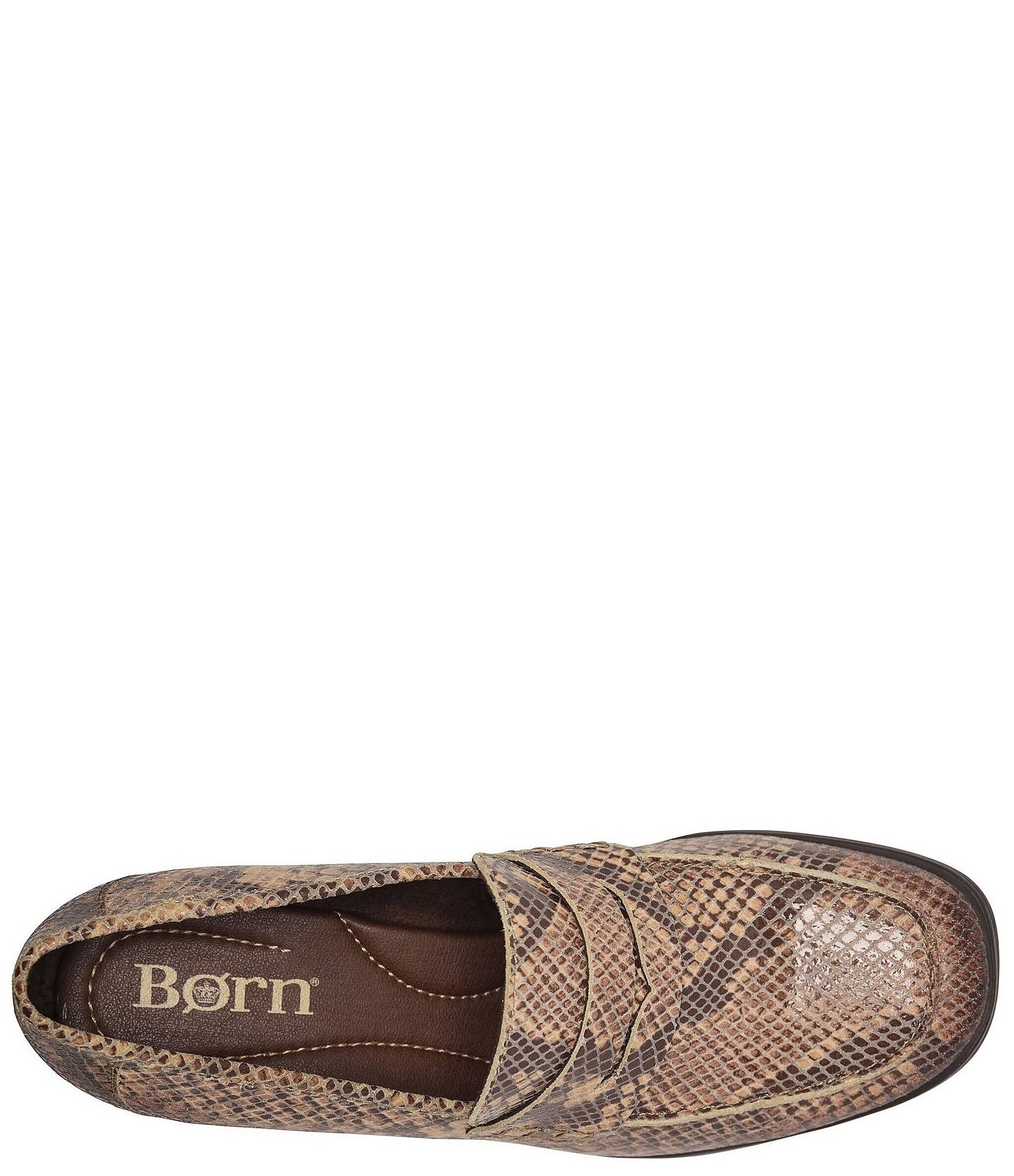 Born Lora Snake Print Suede Block Heel Penny Loafer Pumps