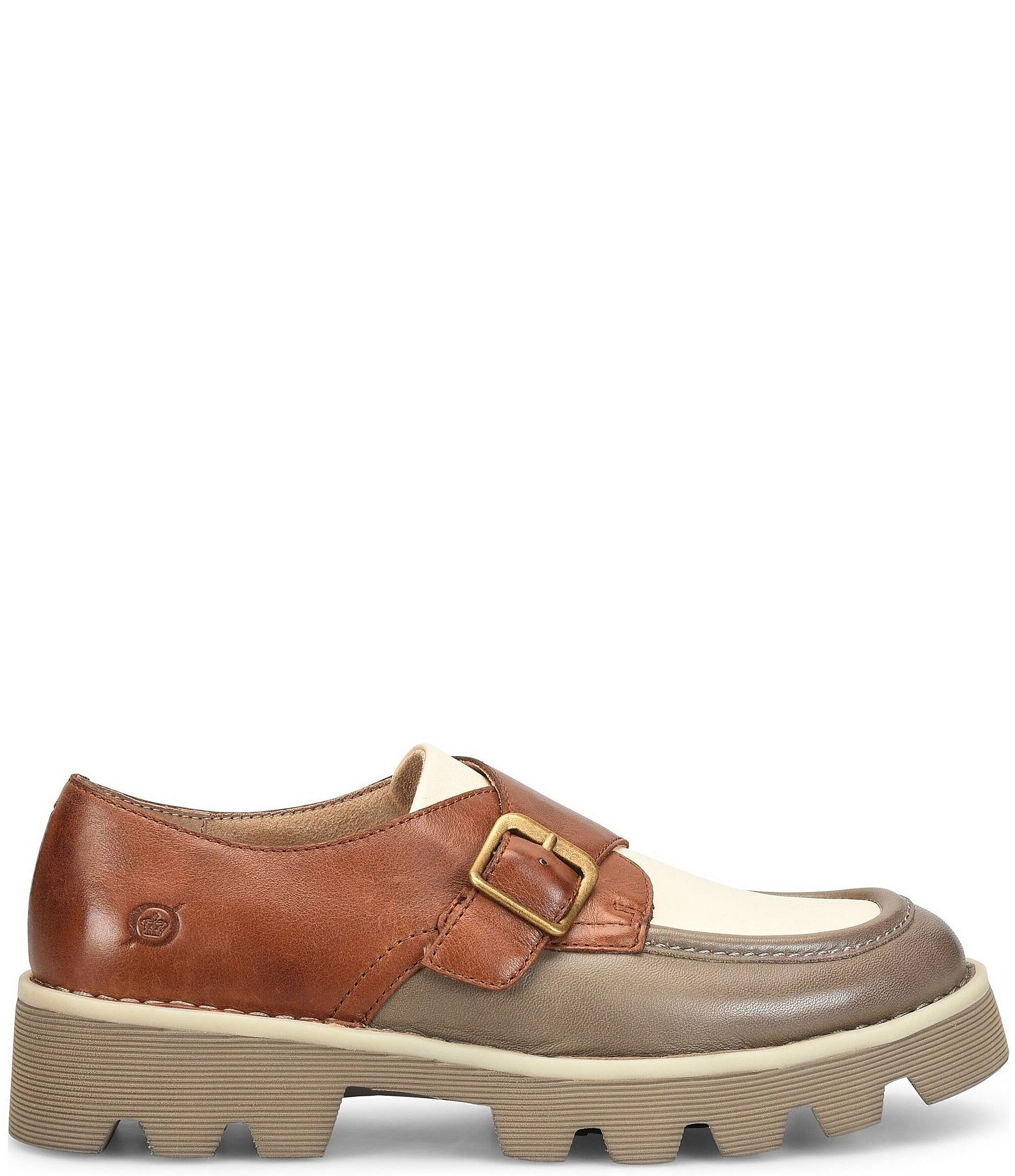 Born Sammi Leather Monk Strap Lugged Platform Loafers