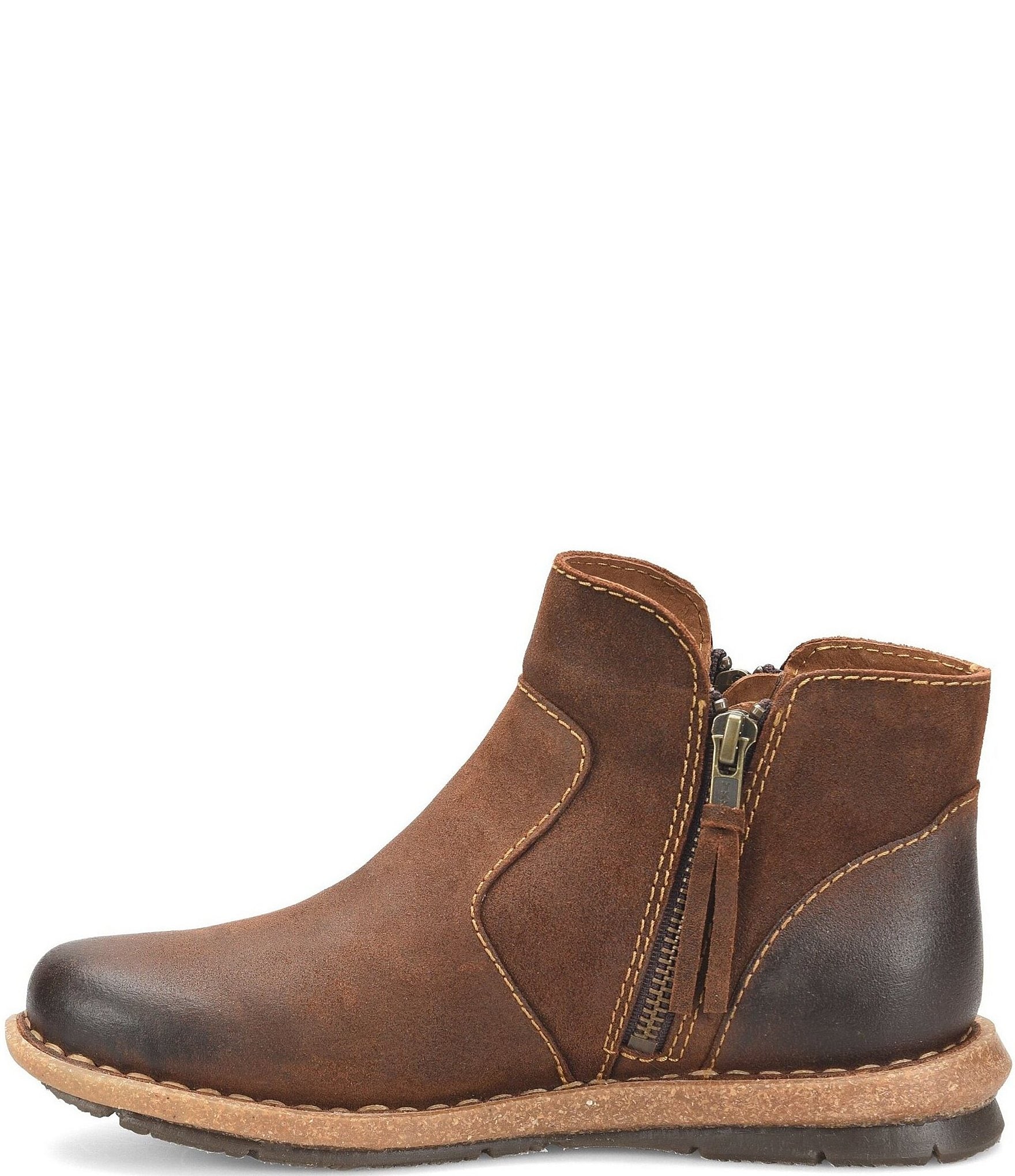 Born Thia Distressed Leather Dual Zip Ankle Booties