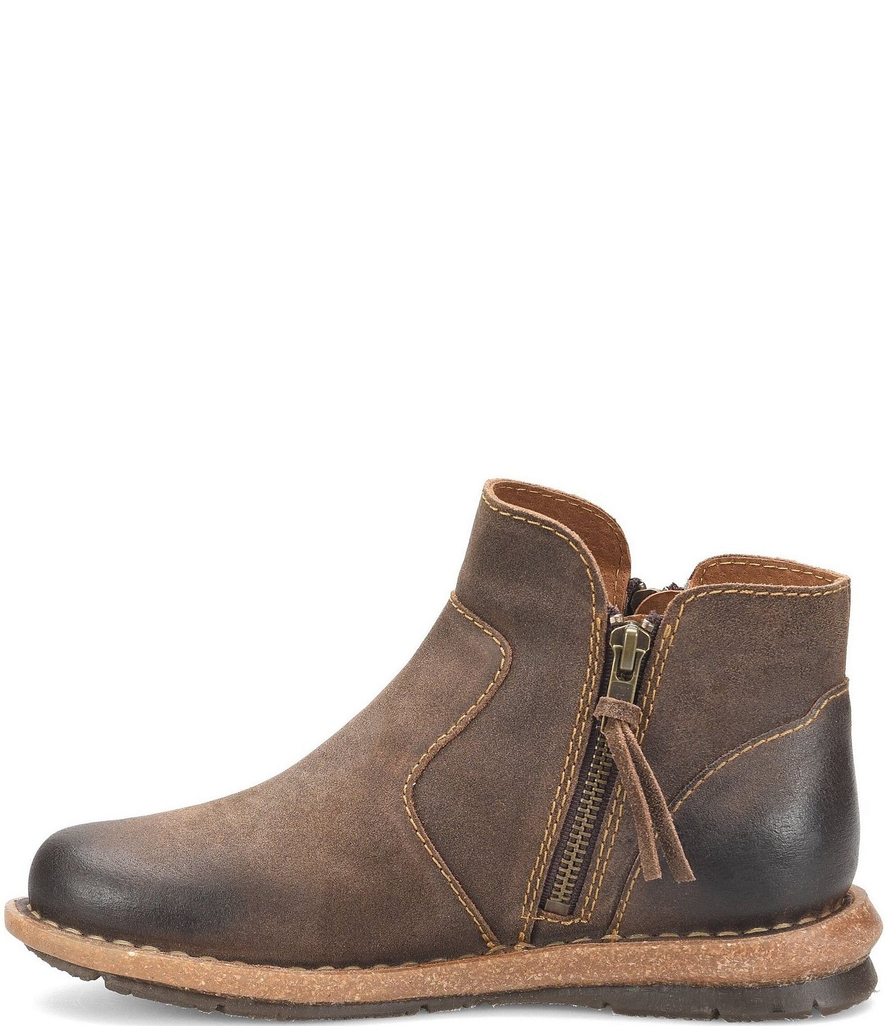 Born Thia Distressed Leather Dual Zip Ankle Booties