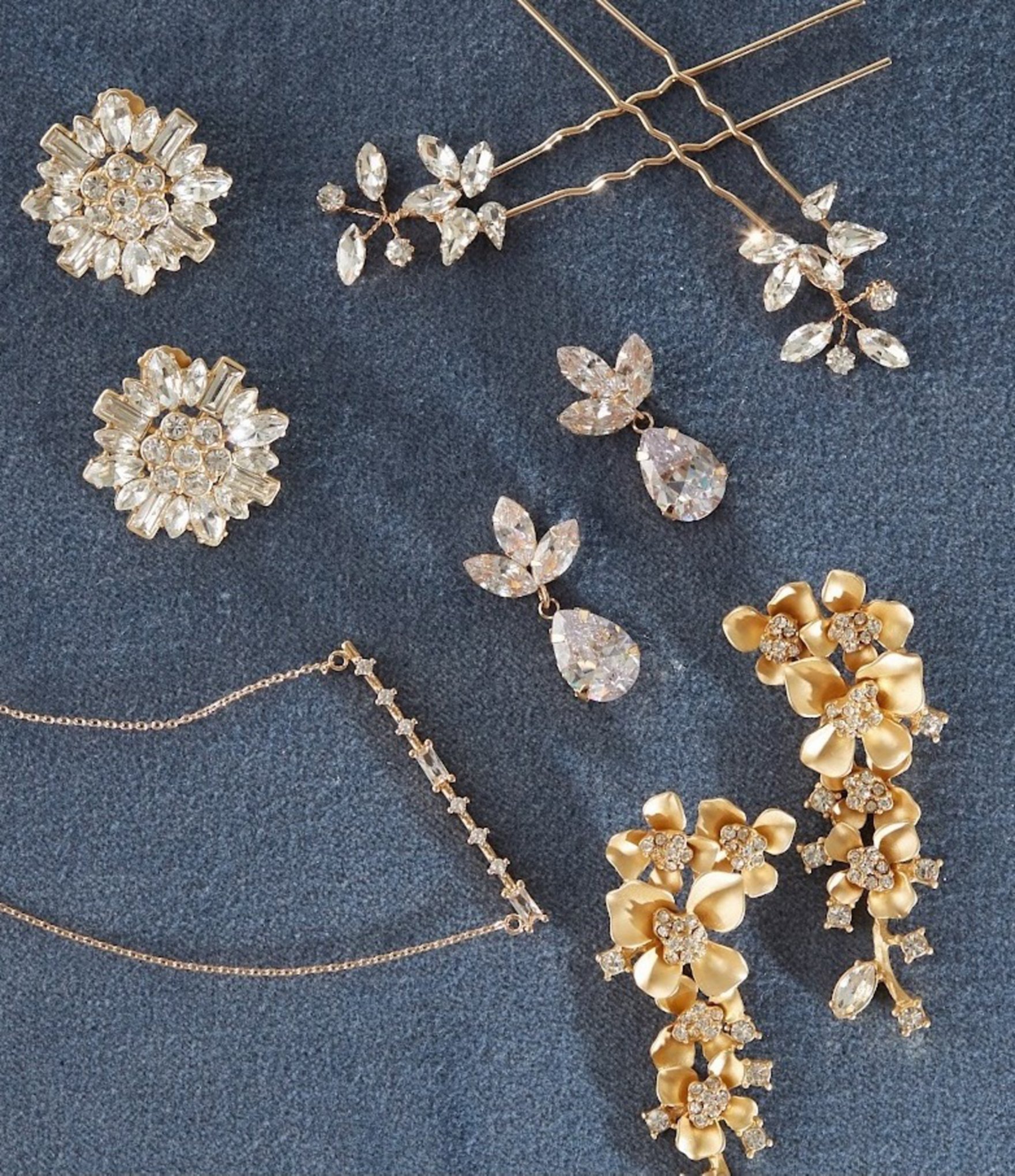 Borrowed & Blue by Southern Living Graduating Metal Stone Flower Linear Statement Earrings