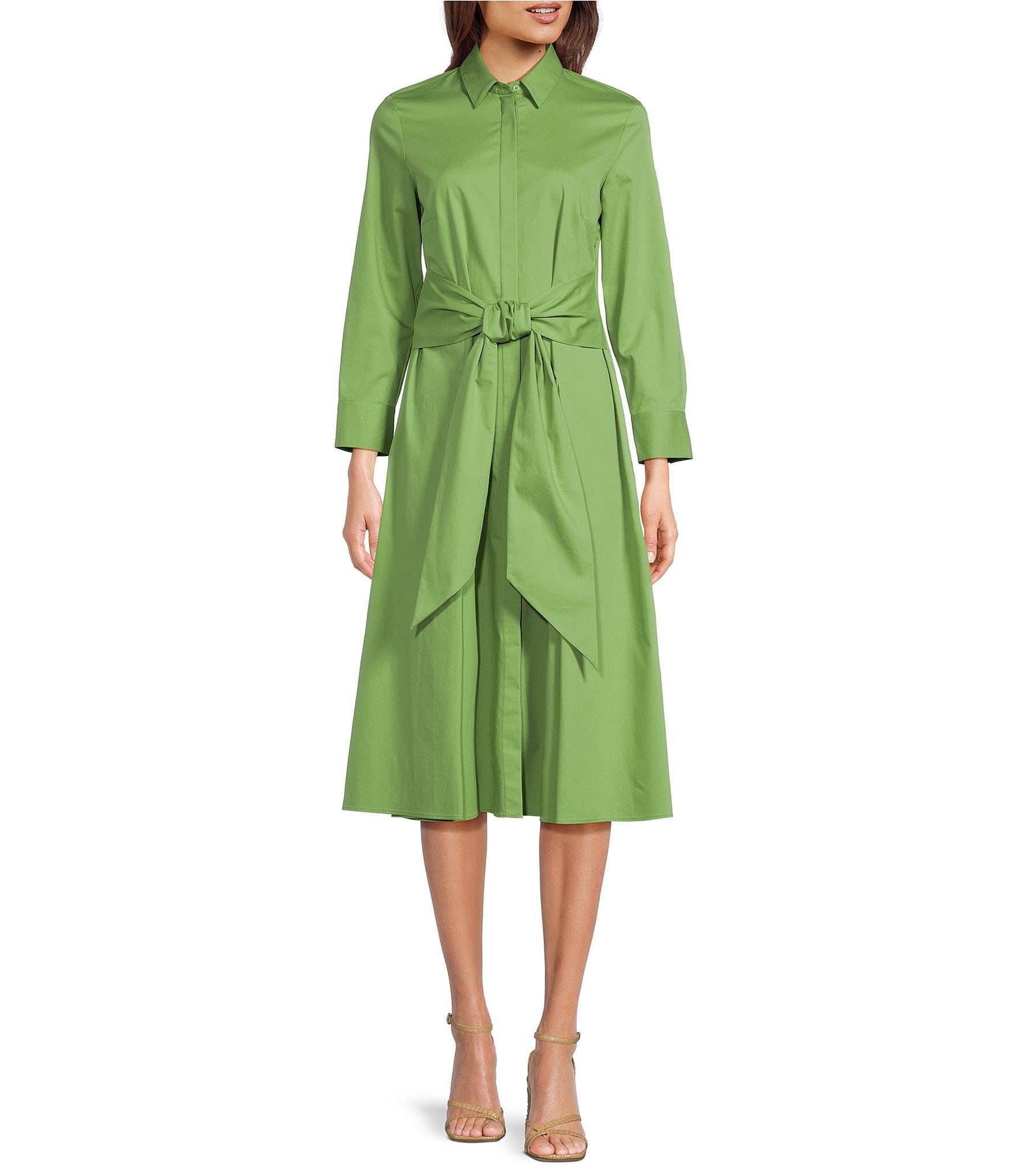 BOSS by Hugo Boss Debrana Point Collar Long Sleeve Button Front Belted  A-Line Dress | Dillard's