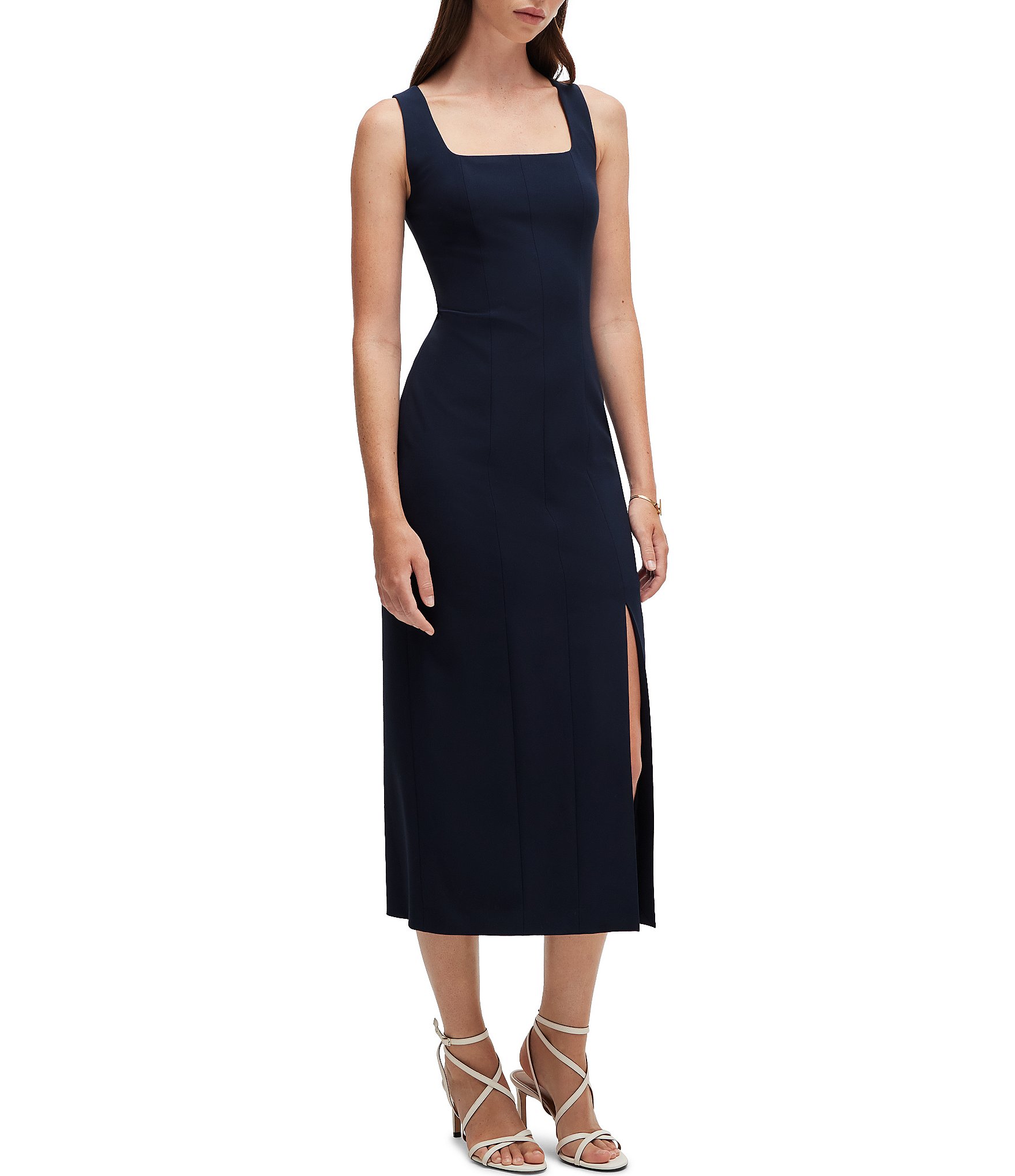 BOSS by Hugo Boss Dineza Stretch Woven Square Neck Sleeveless Midi Sheath  Dress | Dillard's