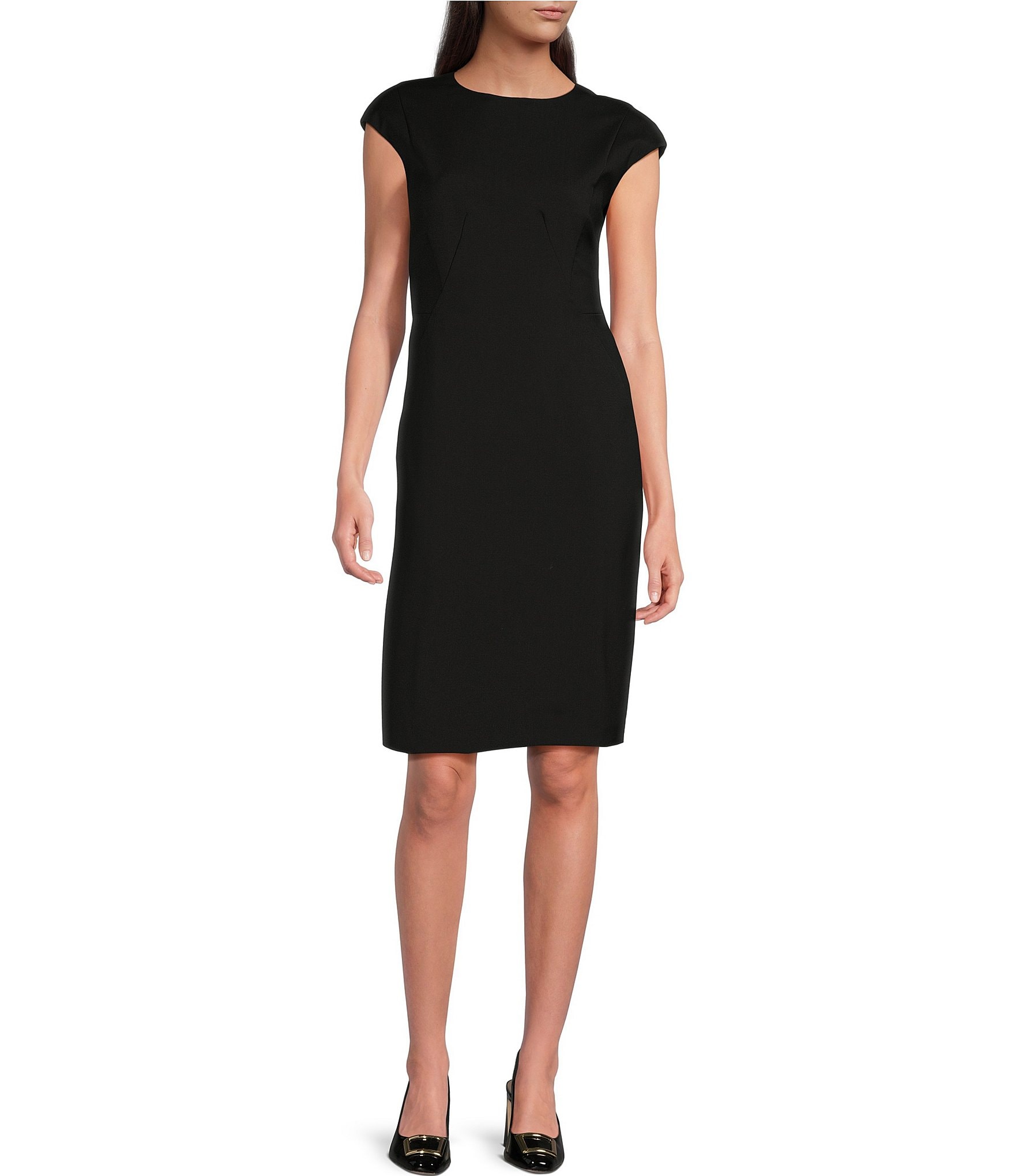 BOSS by Hugo Boss Dironah Italian Virgin Wool Crew Neck Cap Sleeve Sheath Dress