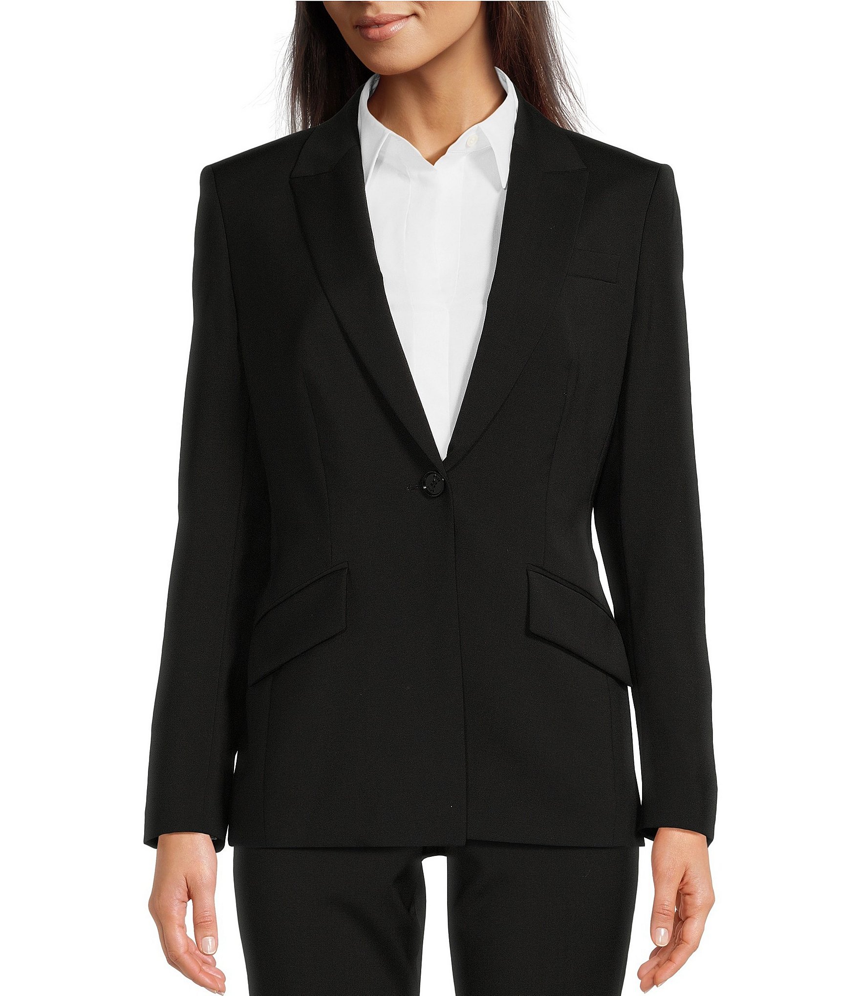 BOSS by Hugo Boss Jabinalah Virgin Wool Notch Lapel Collar Long Sleeve One-Button Blazer