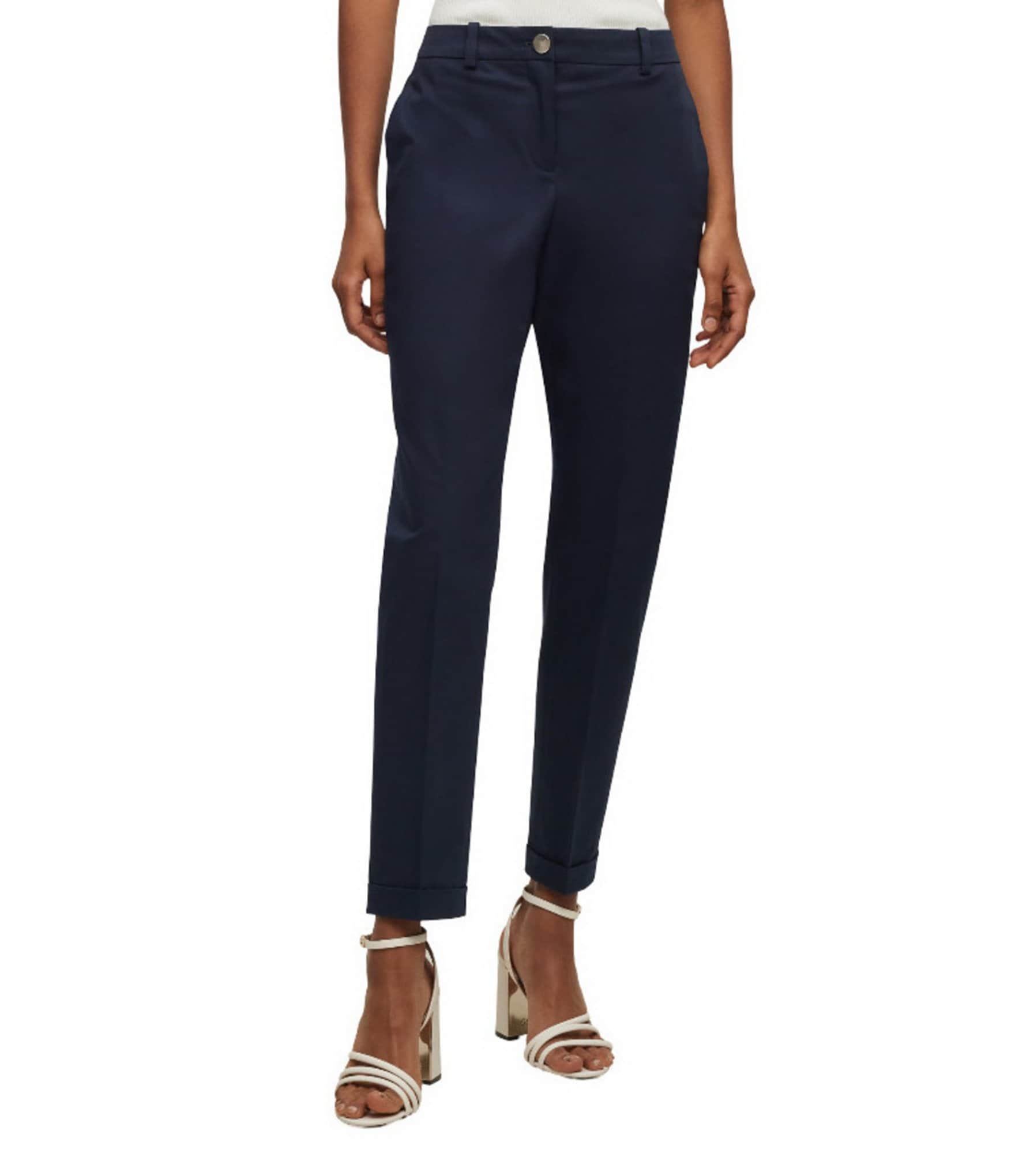 BOSS by Hugo Boss Tachinoa Classic Stretch Cotton Twill Tapered Slim Leg Pleated Ankle Pants