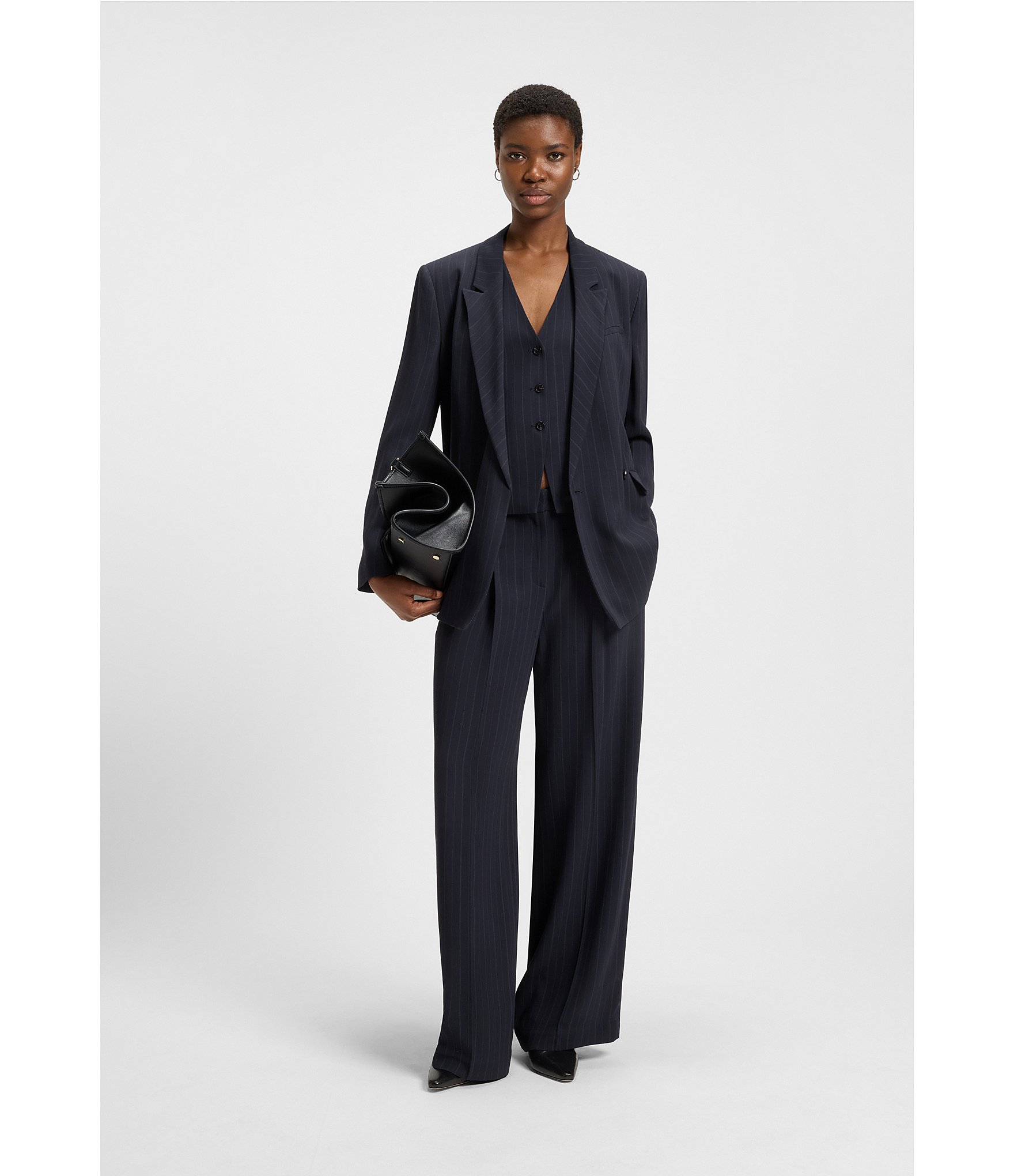 BOSS By Hugo Boss Woven Pinstripe Point Lapel Long Sleeve Blazer