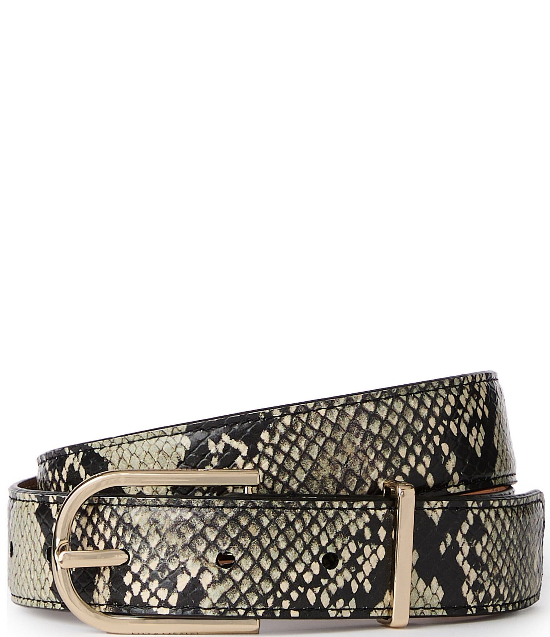 BRAHMIN 1.25#double; Grey Classic Snake Embossed Leather Belt