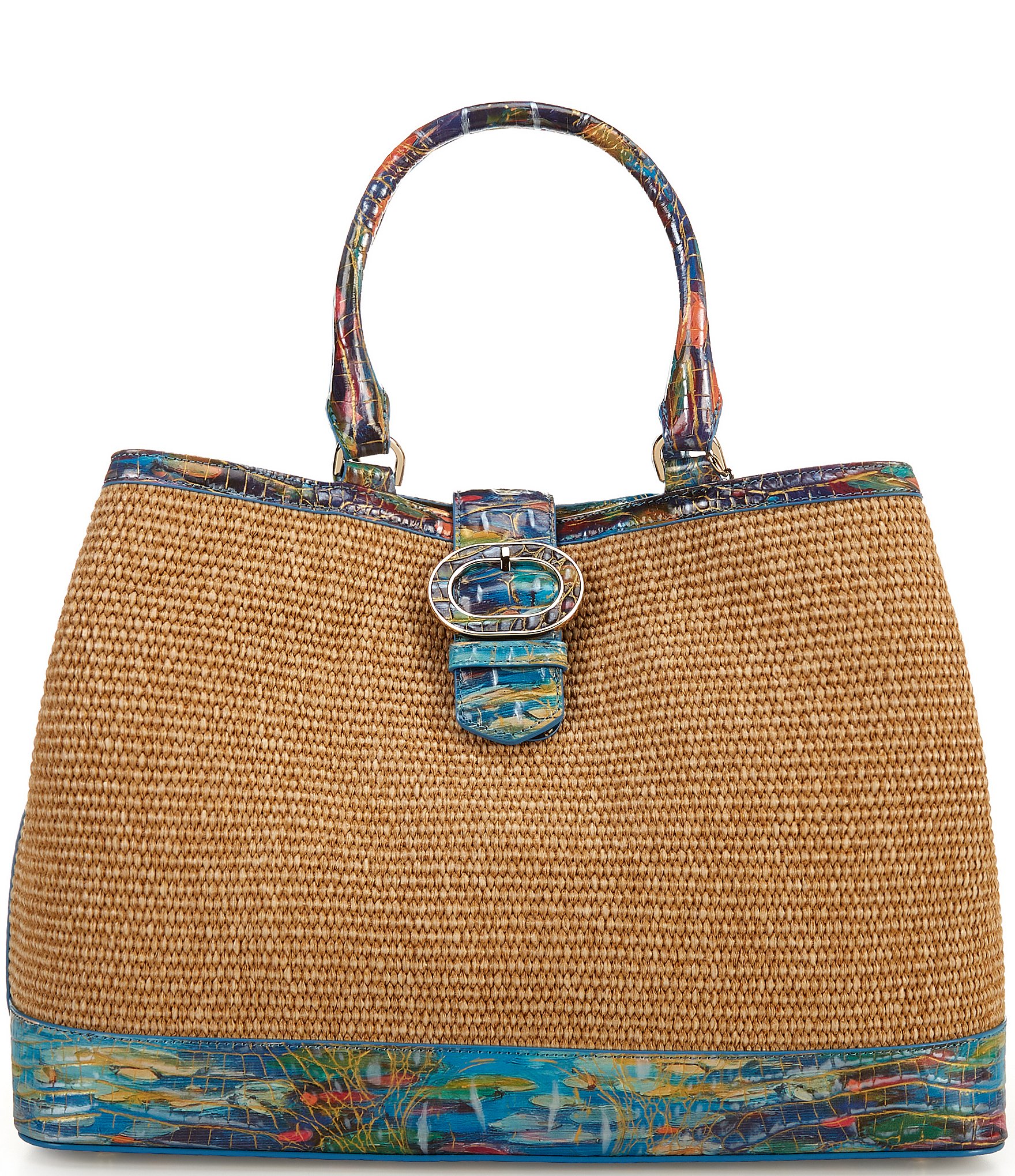 BRAHMIN Abloom Collection Denise Raffia Satchel Bag