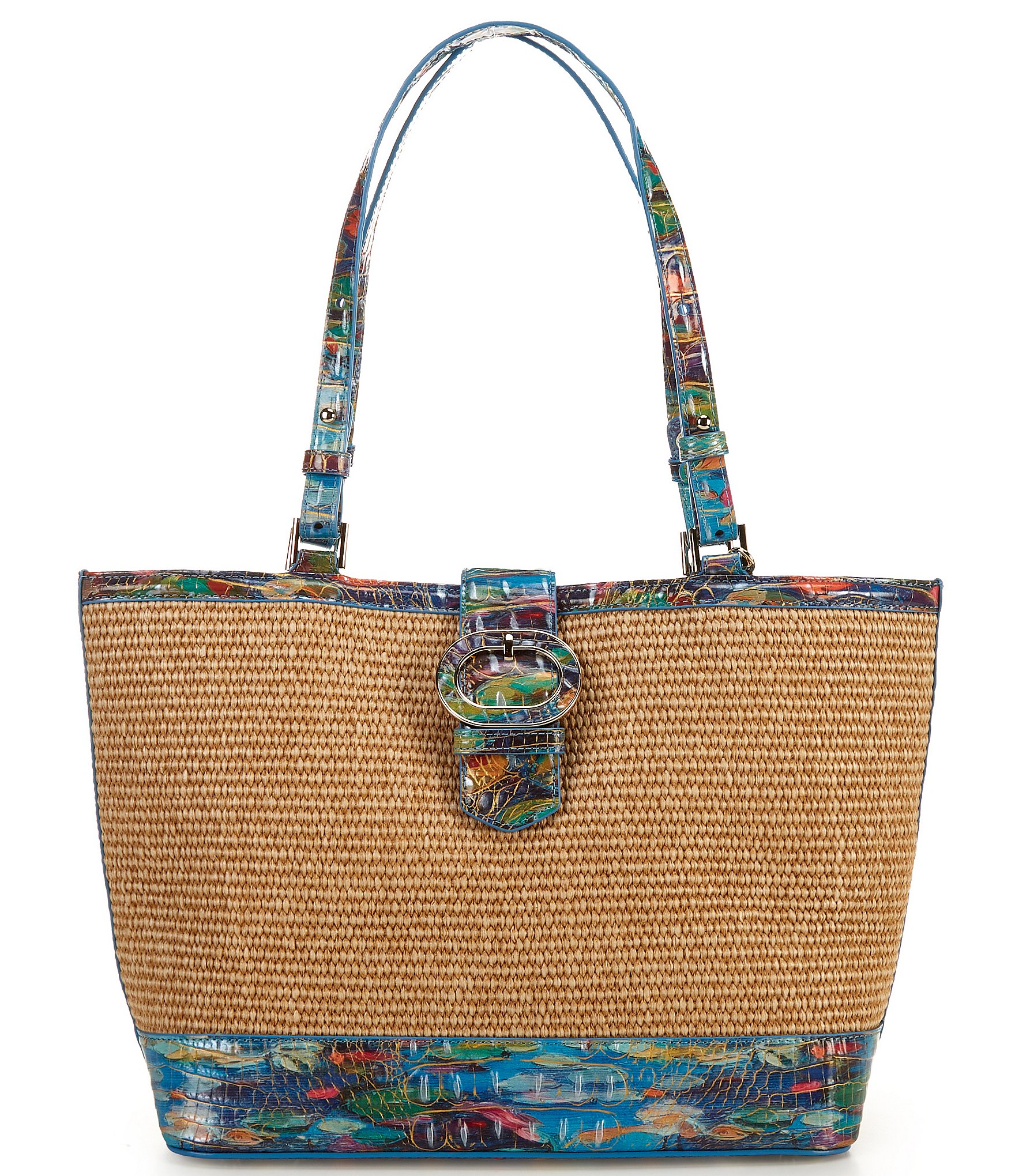 BRAHMIN Abloom Collection Medium Raffia Asher Tote Bag