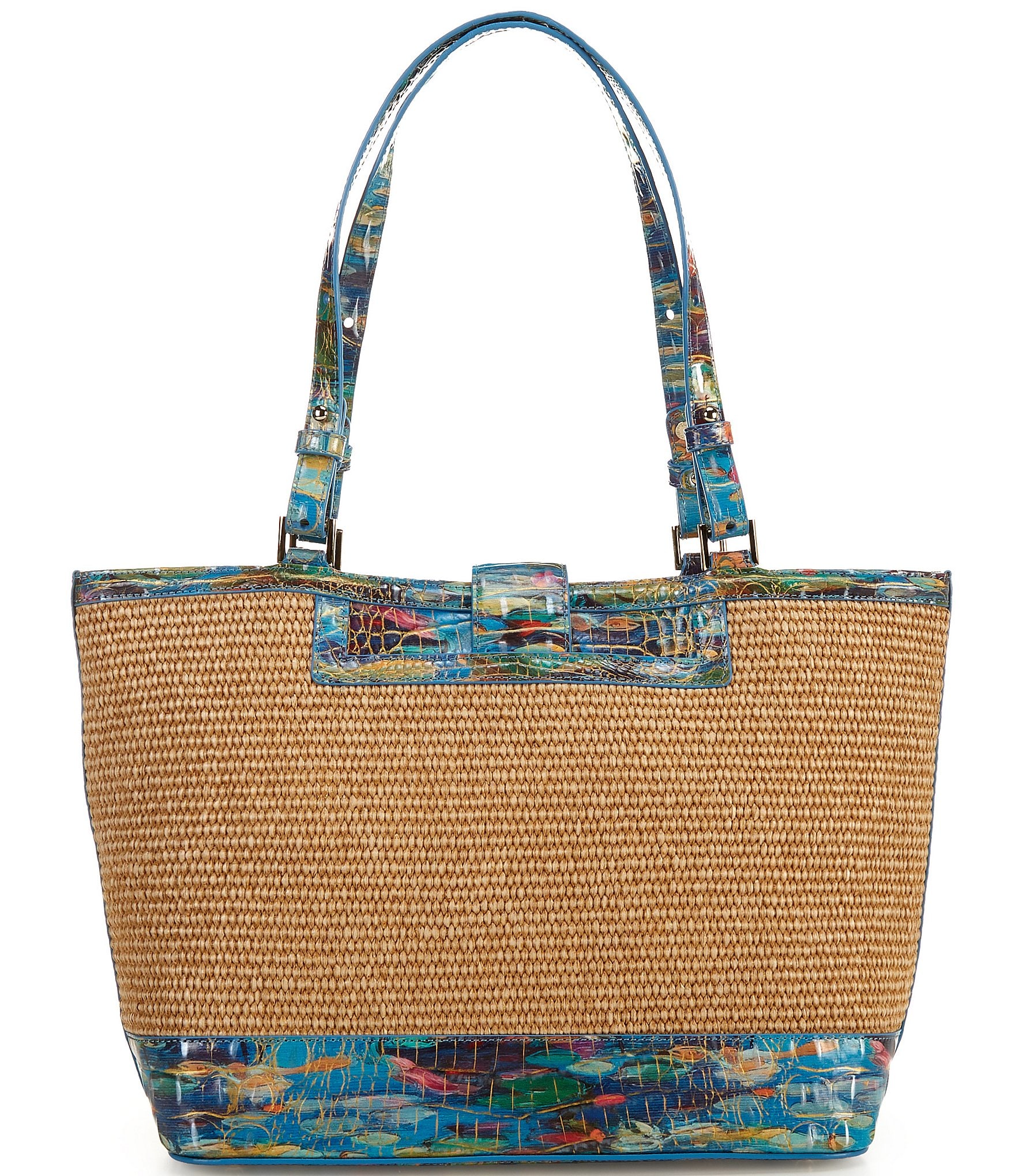 BRAHMIN Abloom Collection Medium Raffia Asher Tote Bag