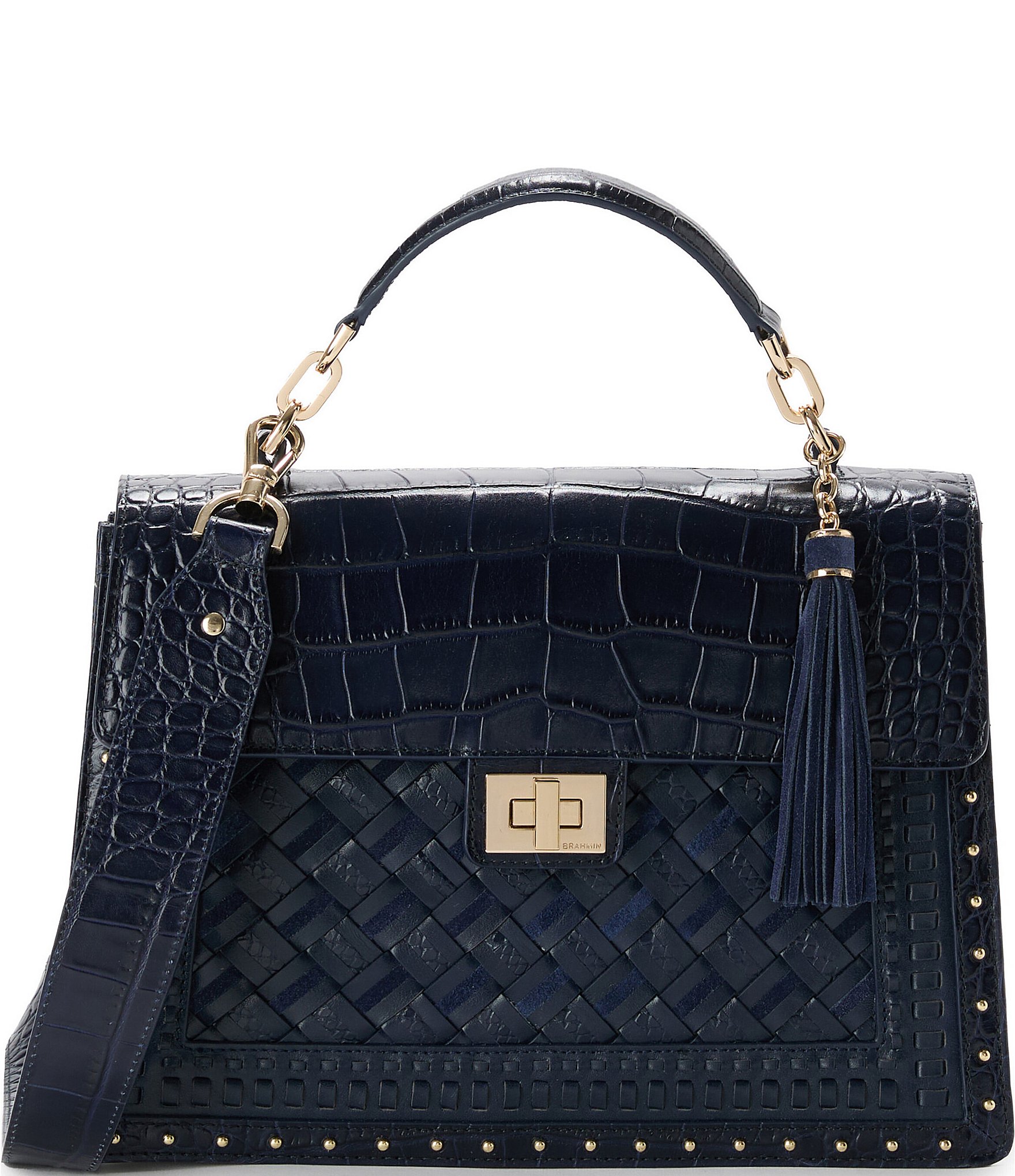 BRAHMIN Alamere Collection Navy Hallie Satchel Bag