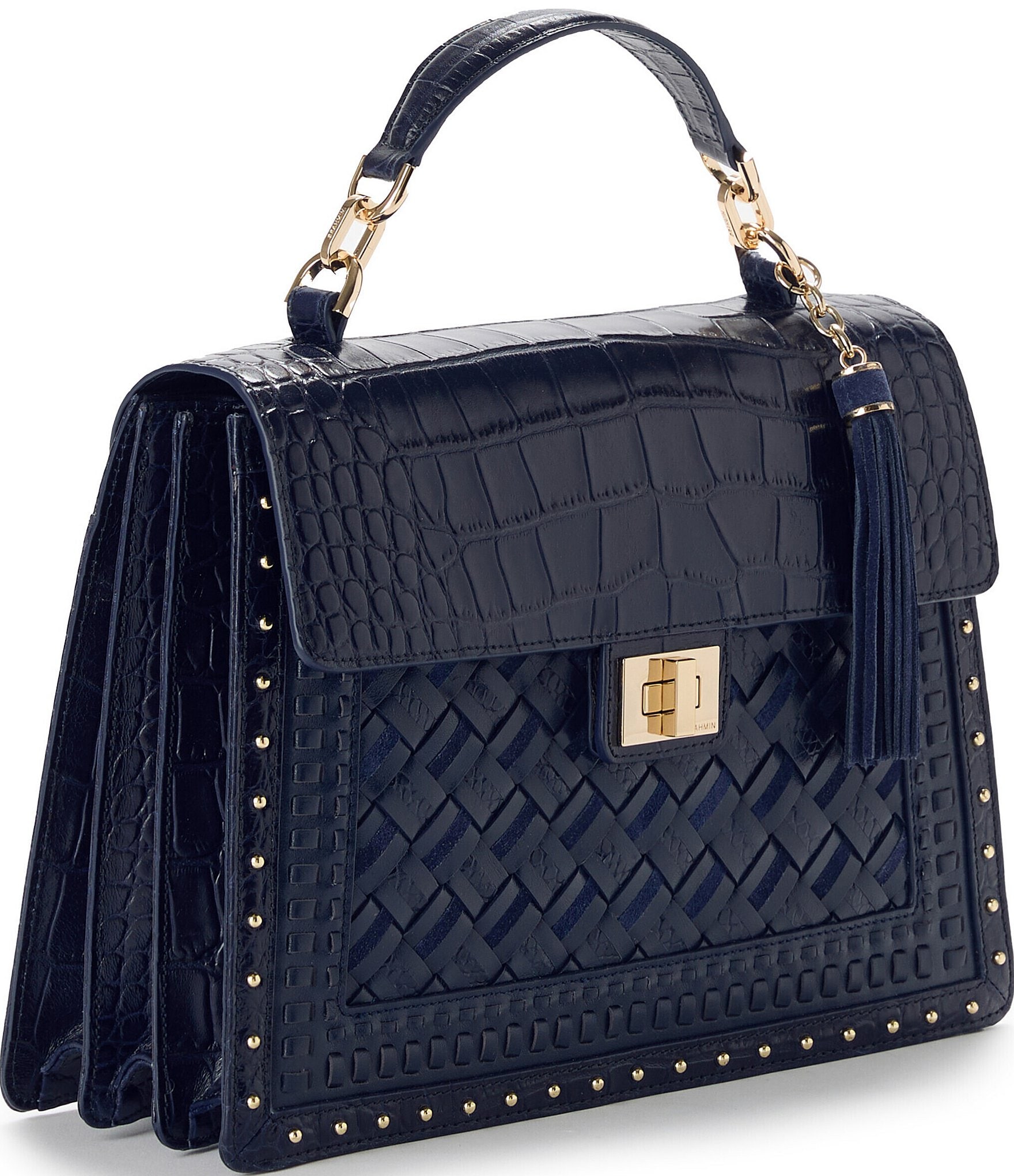 BRAHMIN Alamere Collection Navy Hallie Satchel Bag