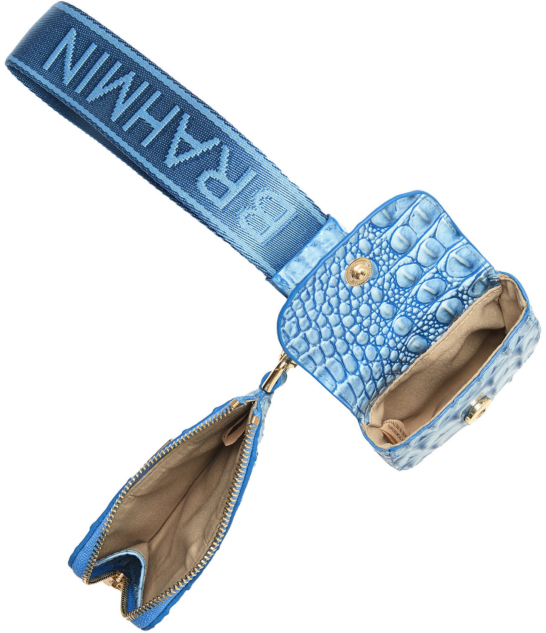 BRAHMIN Aura Blue Melbourne Etta Webbing Strap Wristlet