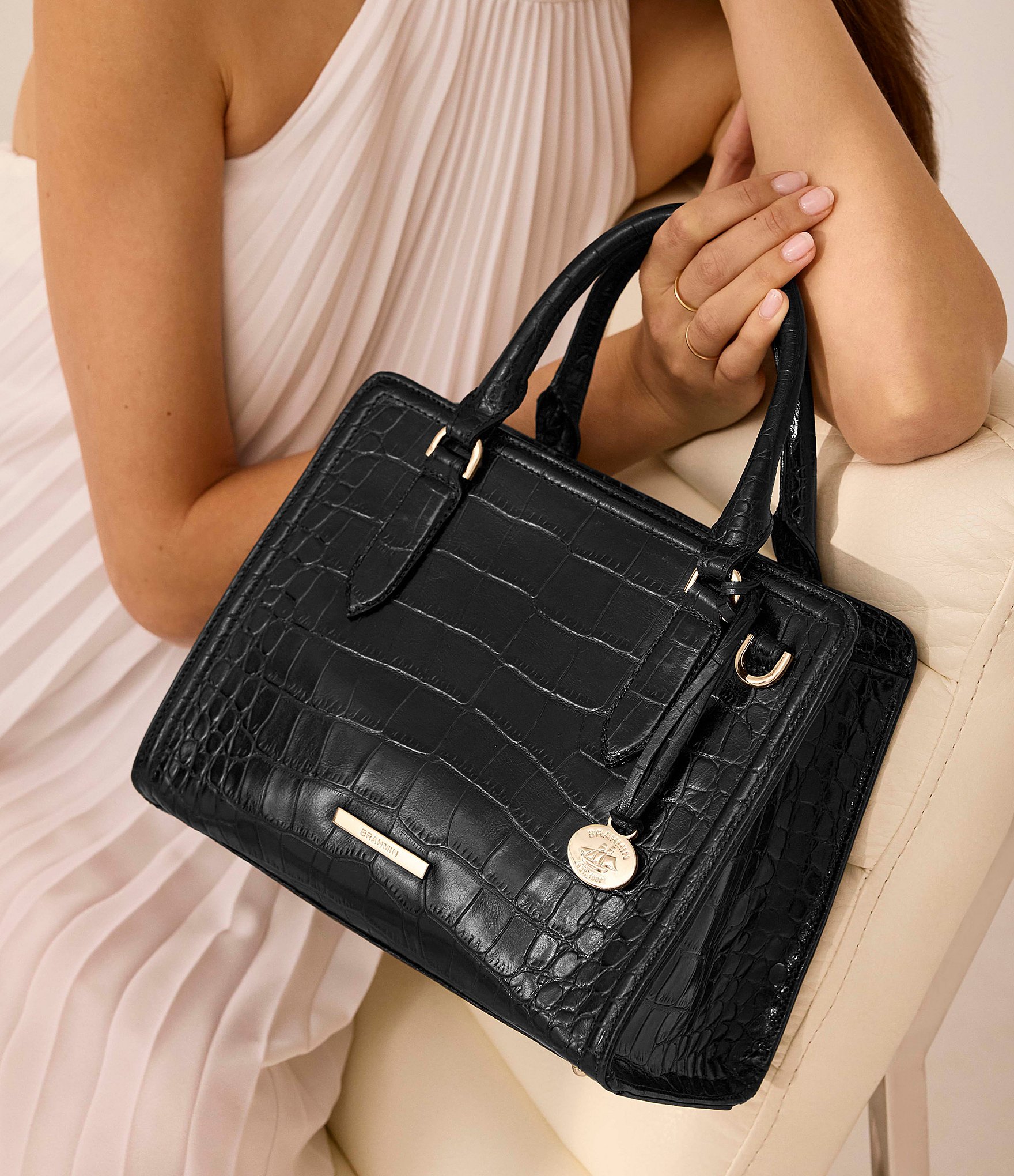 BRAHMIN Bedford Collection Black Cami Satchel Bag