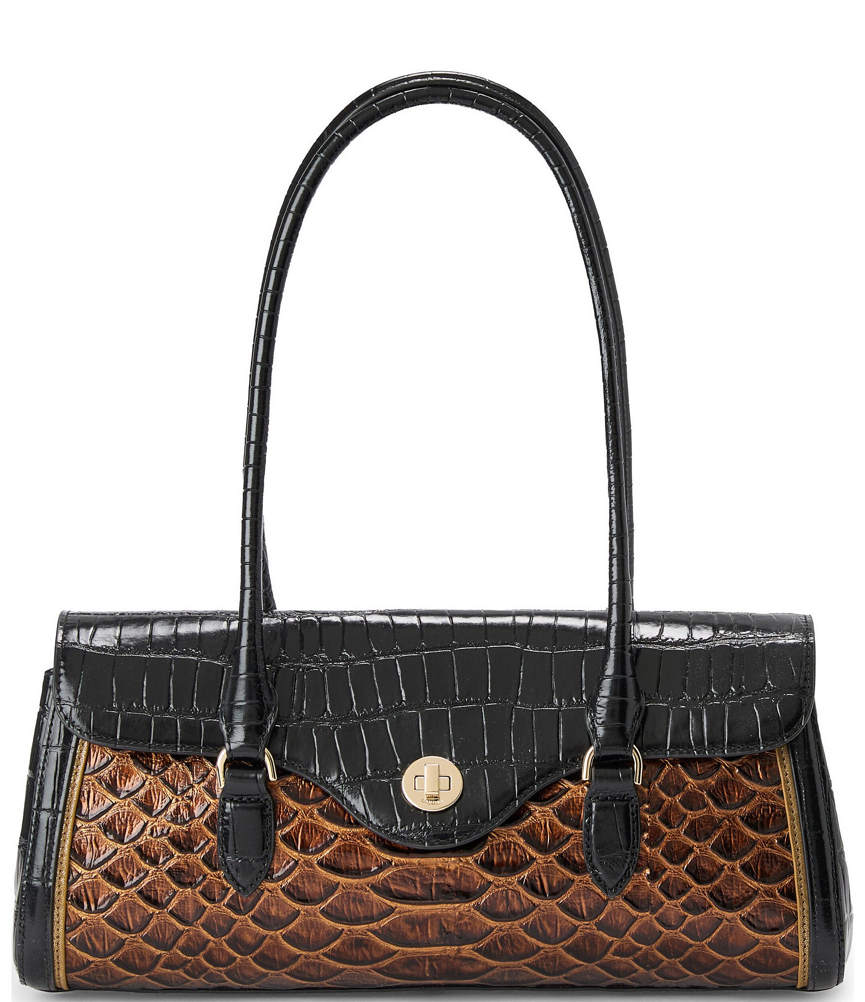 BRAHMIN Brunswick Collection Multi Dayan Turnlock Croc Satchel Bag