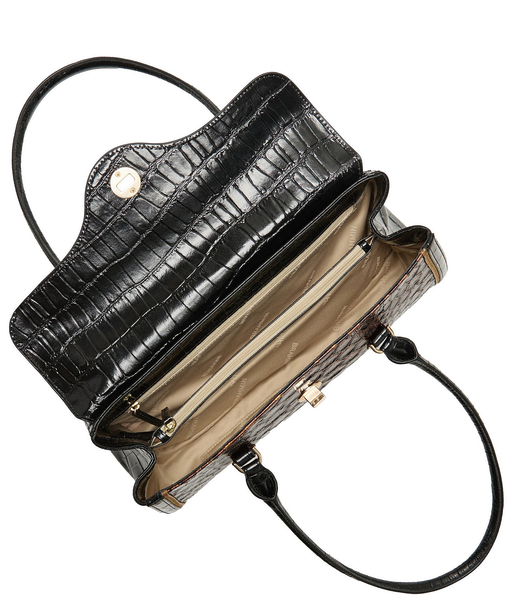 BRAHMIN Brunswick Collection Multi Dayan Turnlock Croc Satchel Bag