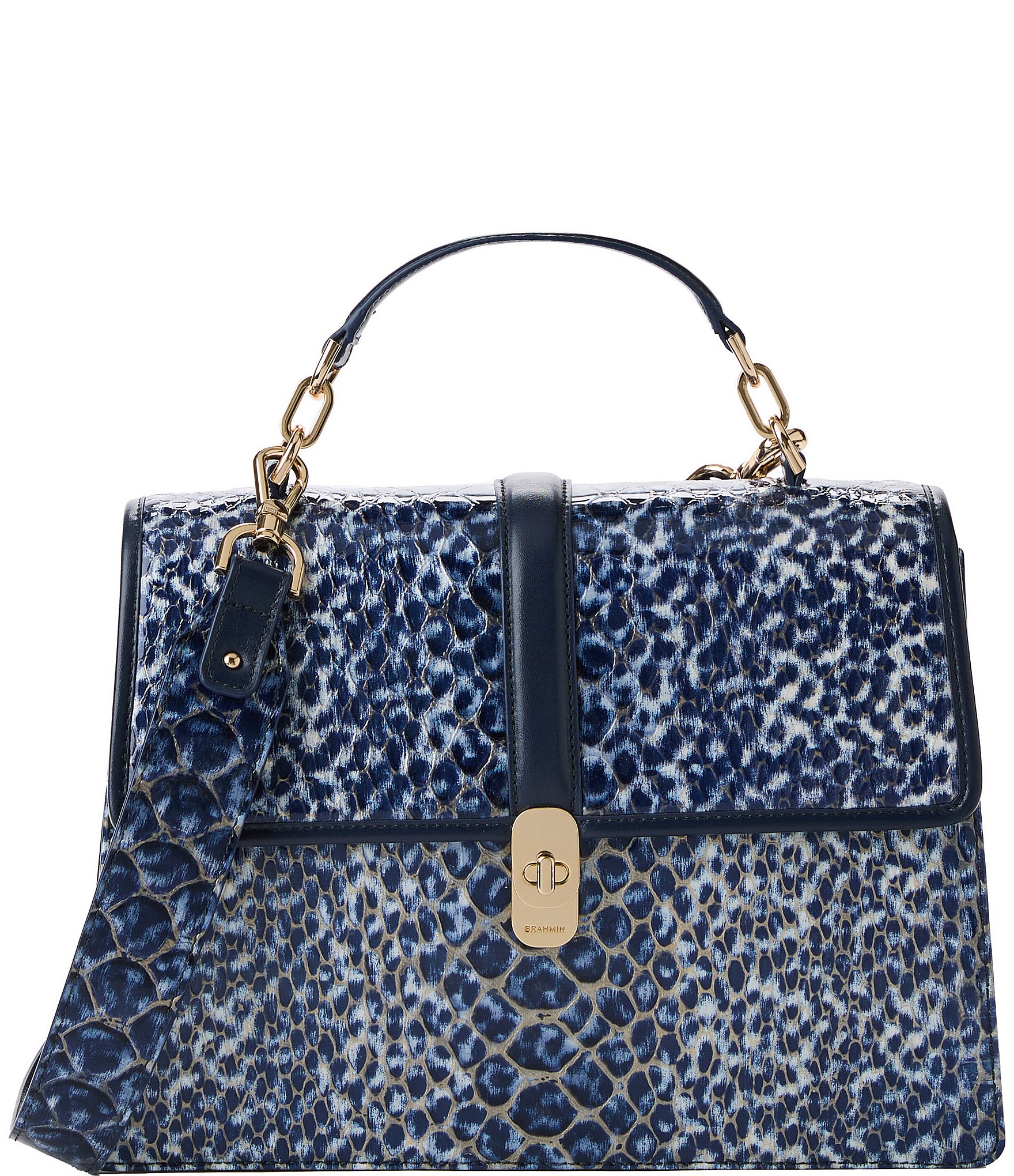 BRAHMIN Meadowport Collection Navy Hallie Satchel Bag