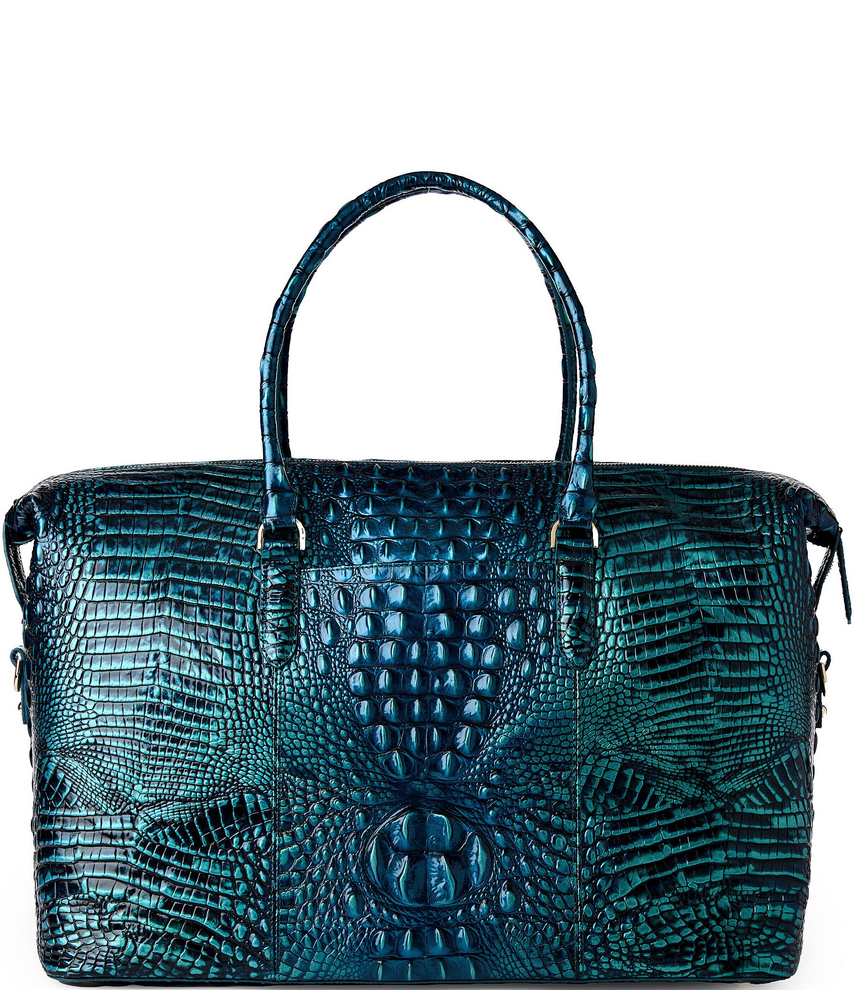 BRAHMIN Melbourne Collection Blue Patina Duxbury Leather Weekender Bag