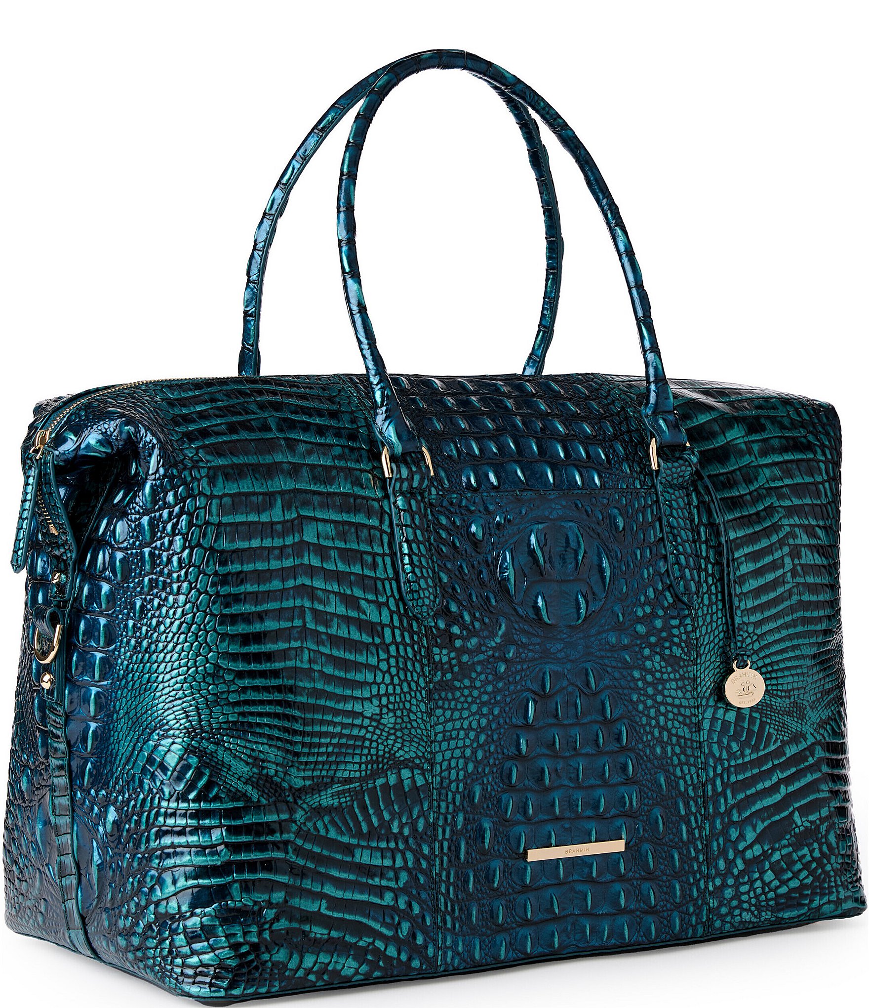 BRAHMIN Melbourne Collection Blue Patina Duxbury Leather Weekender Bag