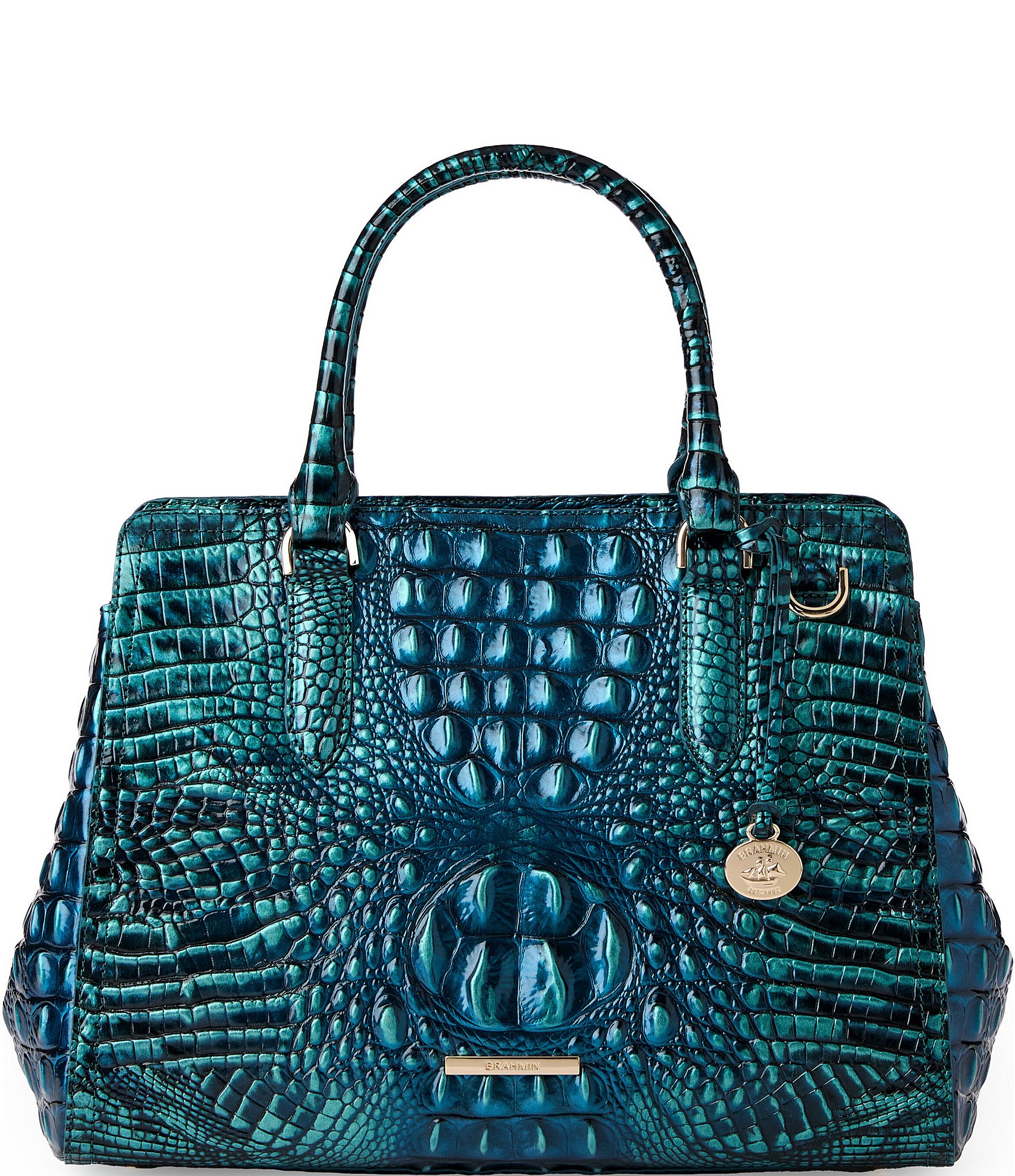 Brahmin Finley Leather Satchel Blue Patina