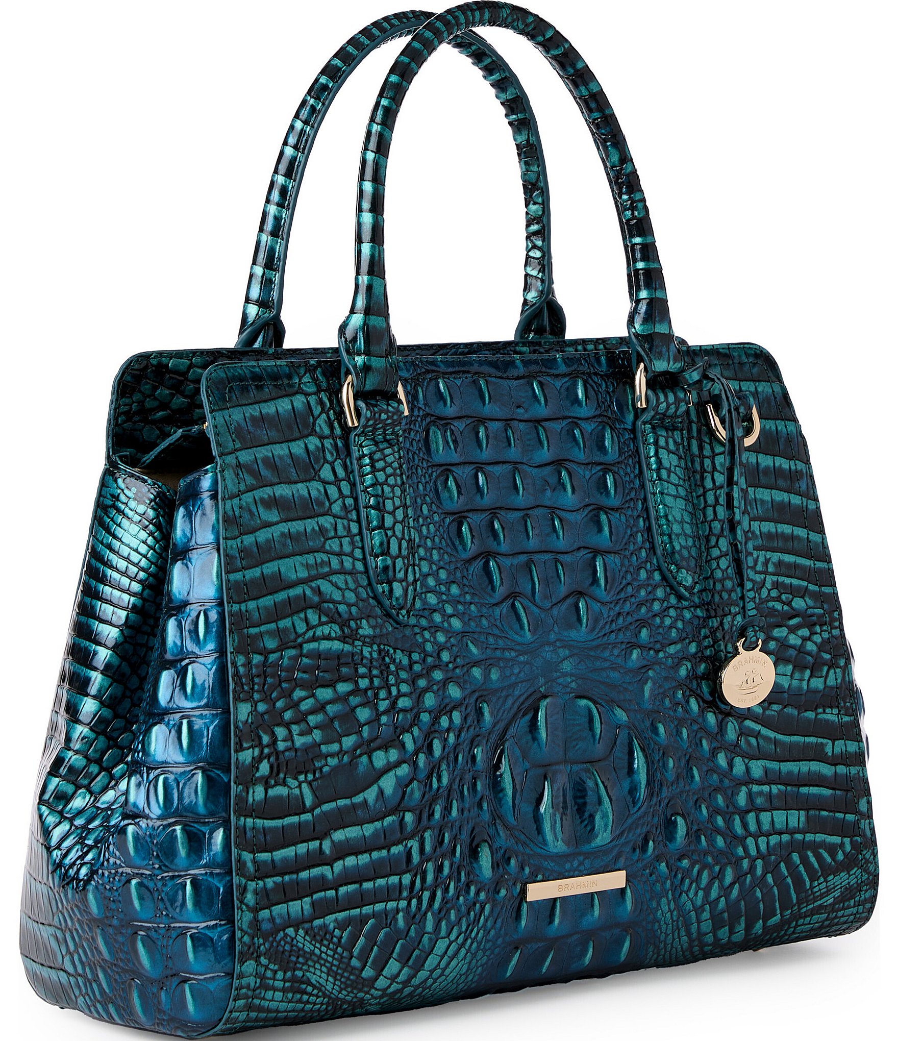 BRAHMIN Melbourne Collection Blue Patina Small Finley Carryall Satchel Bag