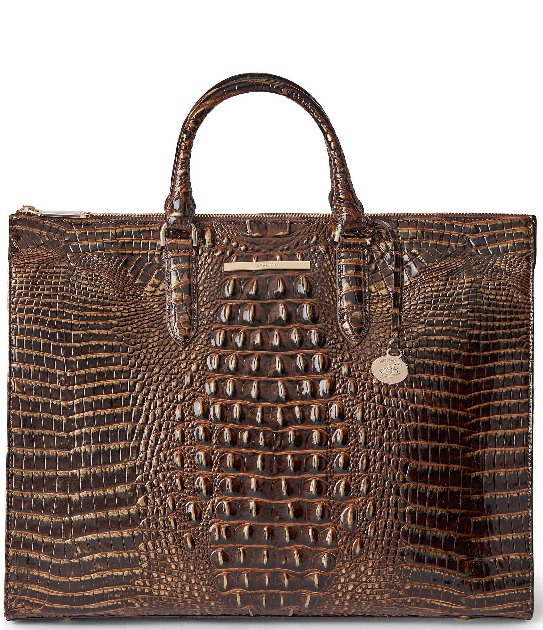 BRAHMIN Melbourne Collection Chocolate Laptop Business Tote Handle Bag