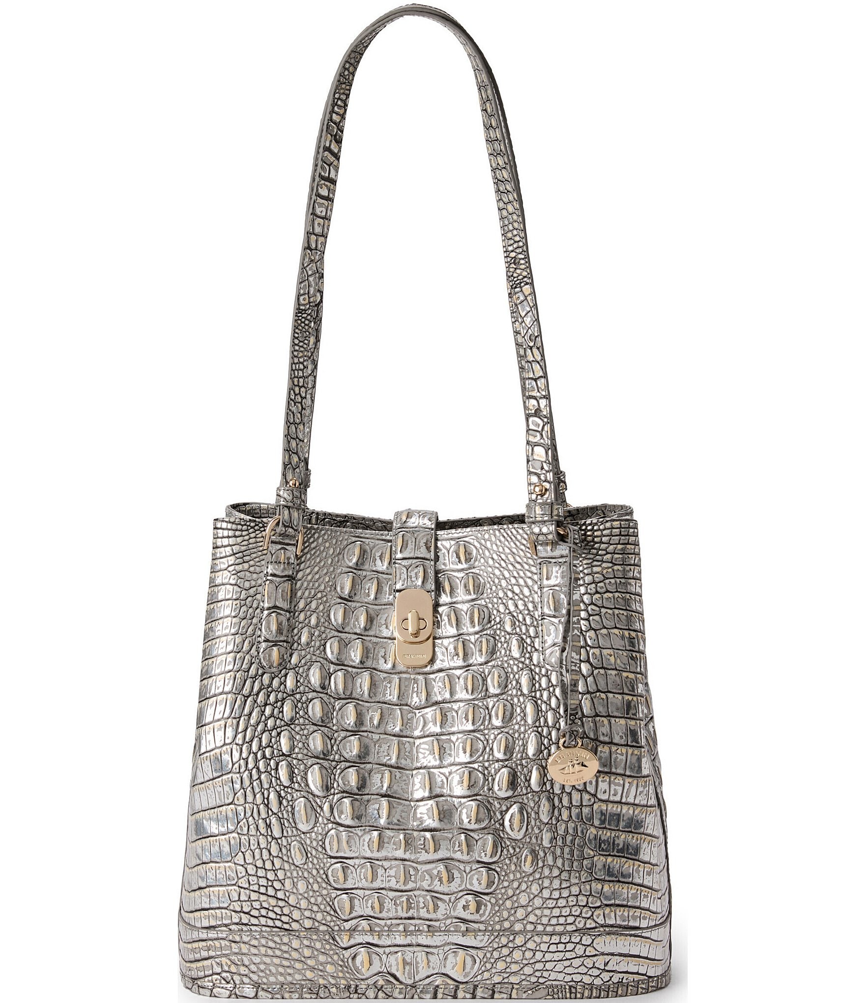 Brahmin Fiora Melbourne Medium Leather Bucket Chrome