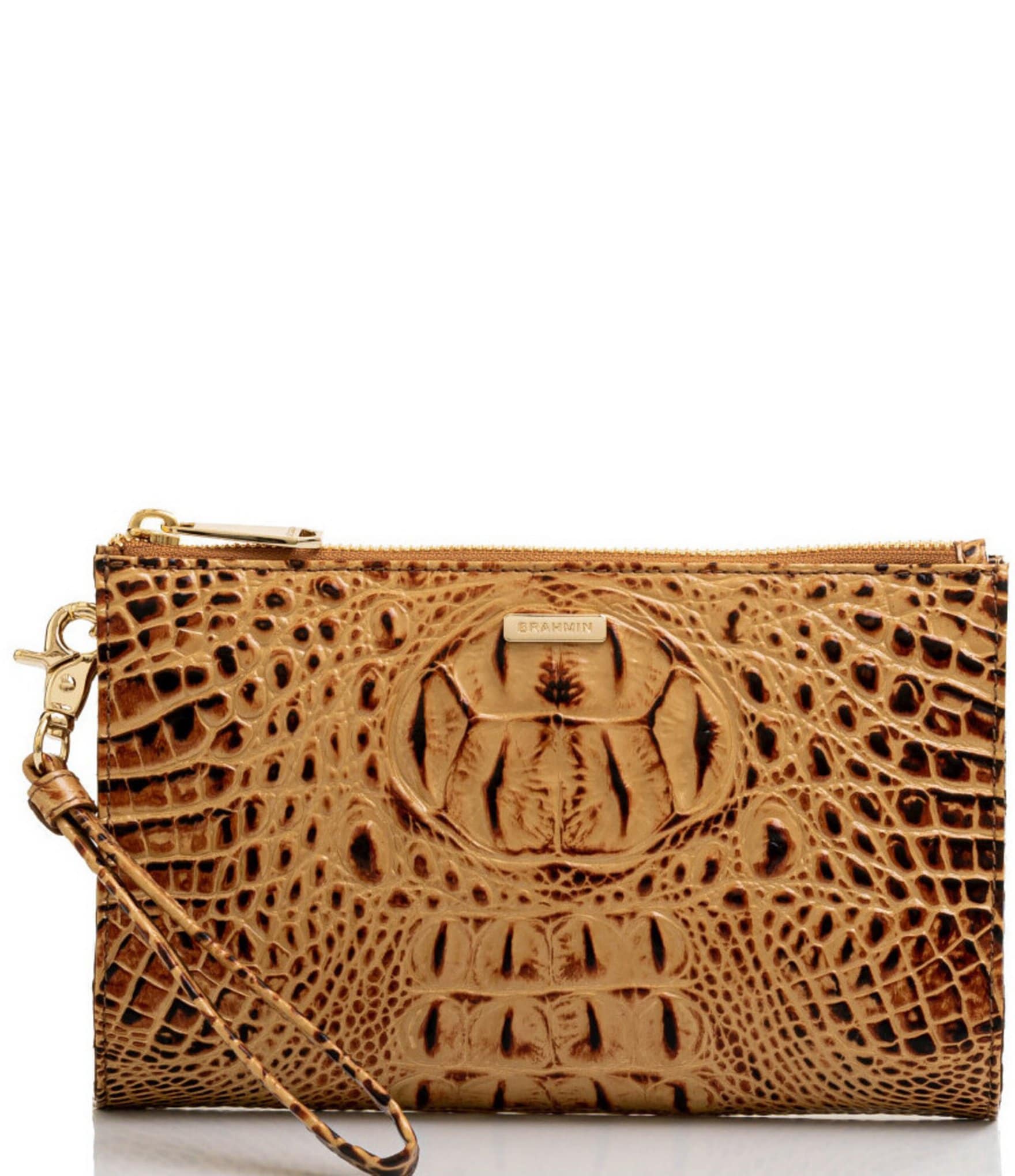 BRAHMIN Ombre Melbourne Collection Toasted Almond Leather  Crocodile-Embossed Wallet